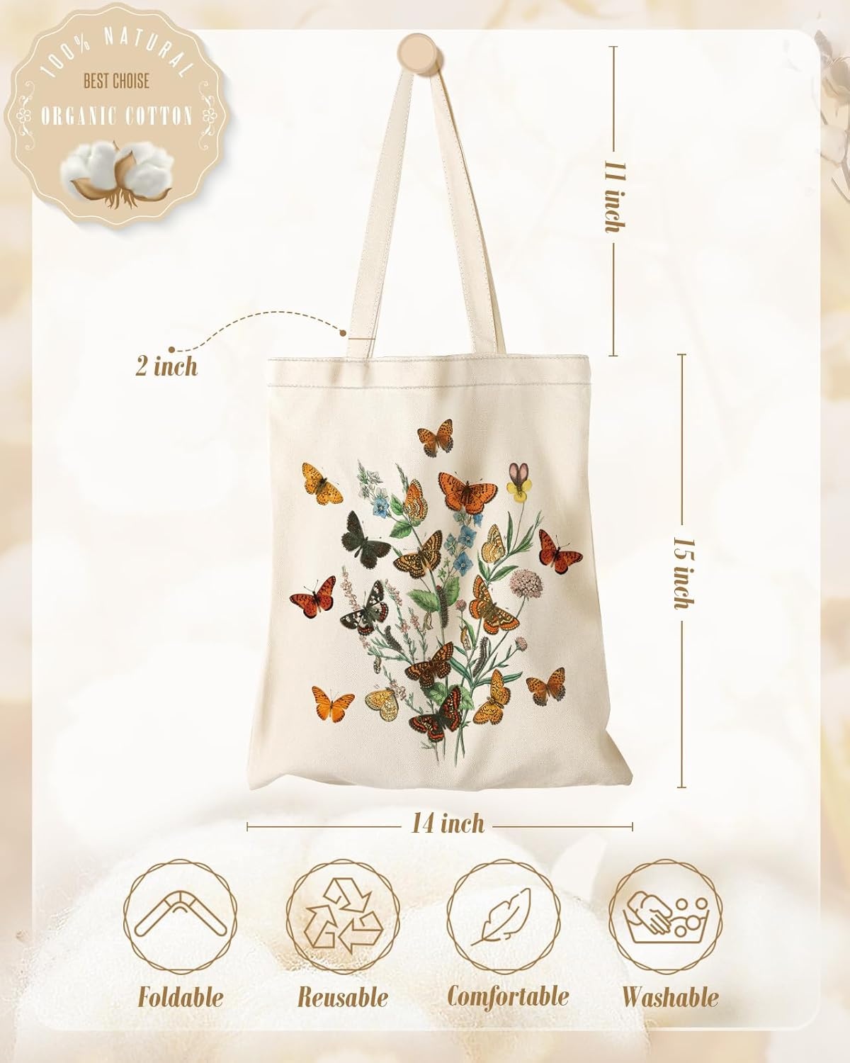 image:imageMiss Adola Aesthetic Canvas Tote Bag Reusable Shoulder Tote Bag for Women Lady Casual Vacation Shopping Work GymCaterpillars