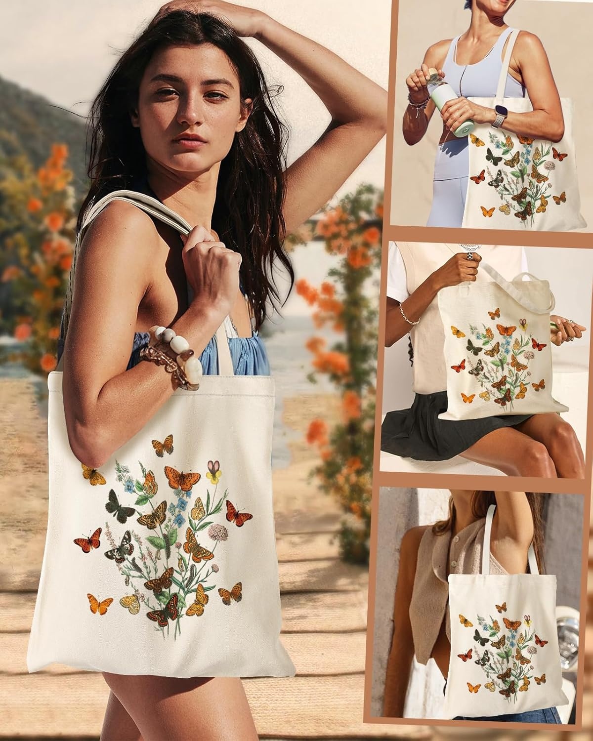 image:imageMiss Adola Aesthetic Canvas Tote Bag Reusable Shoulder Tote Bag for Women Lady Casual Vacation Shopping Work GymCaterpillars