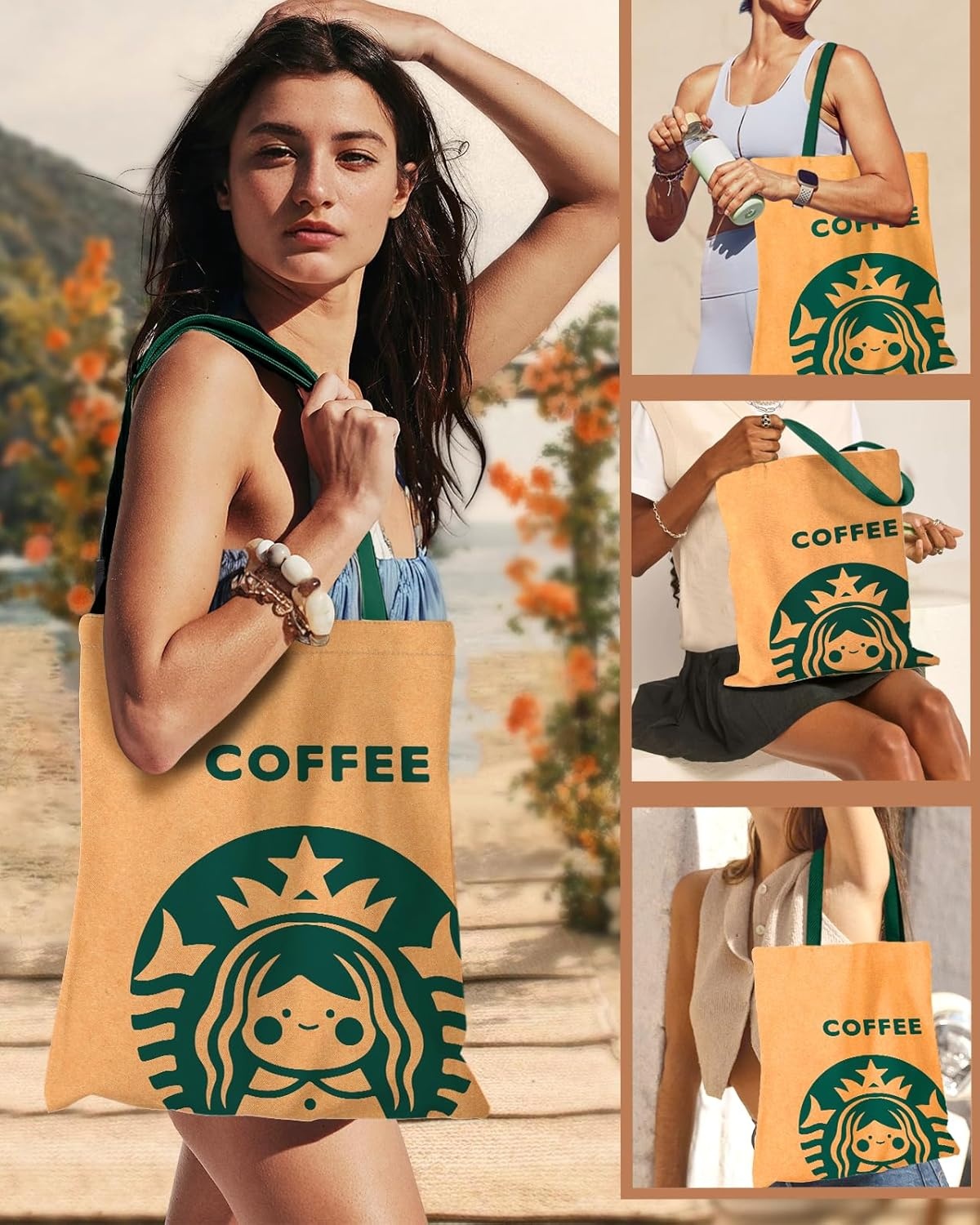 image:imageMiss Adola Aesthetic Canvas Tote Bag Reusable Shoulder Tote Bag for Women Lady Casual Vacation Shopping Work GymCoffee Girl