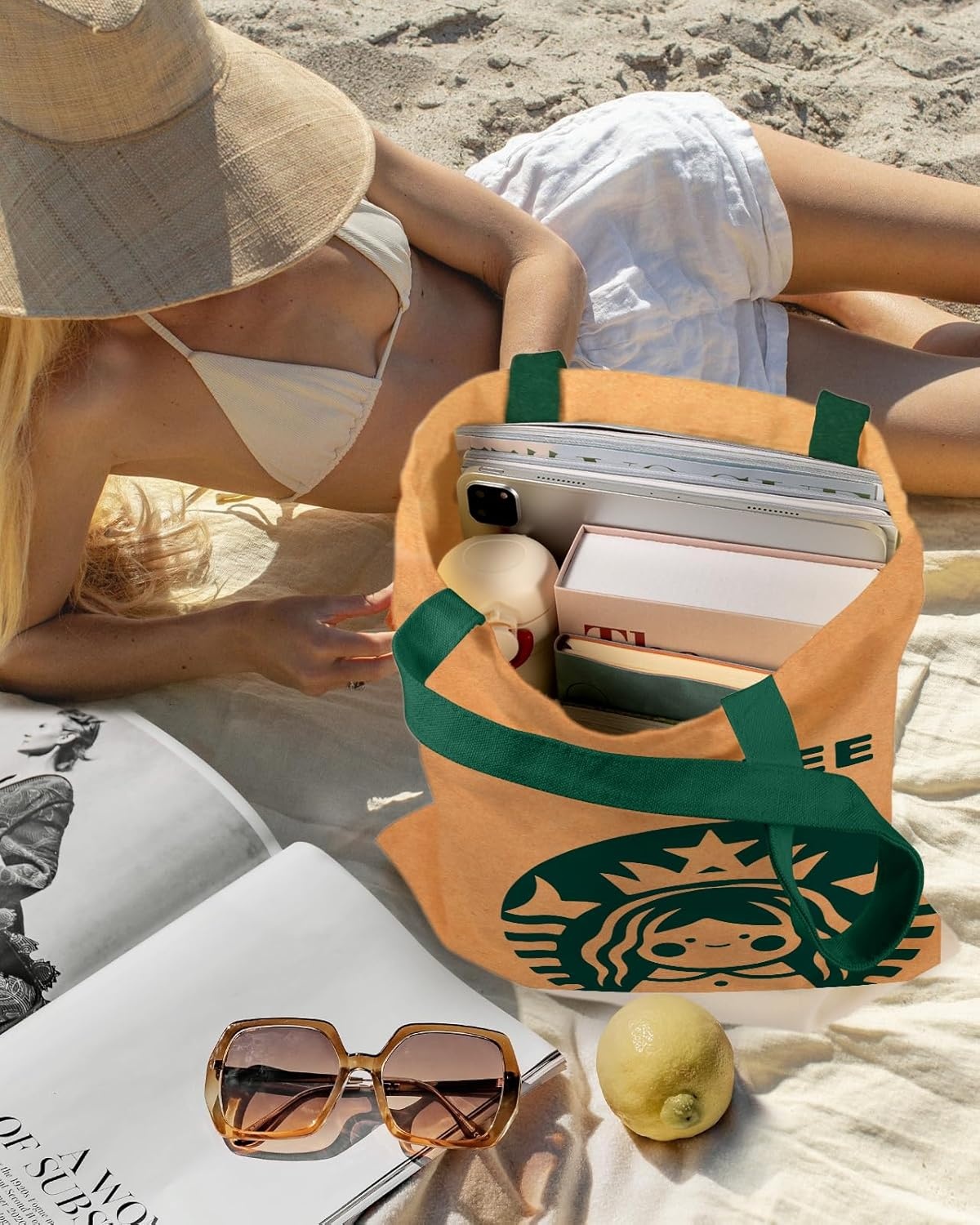 image:imageMiss Adola Aesthetic Canvas Tote Bag Reusable Shoulder Tote Bag for Women Lady Casual Vacation Shopping Work GymCoffee Girl