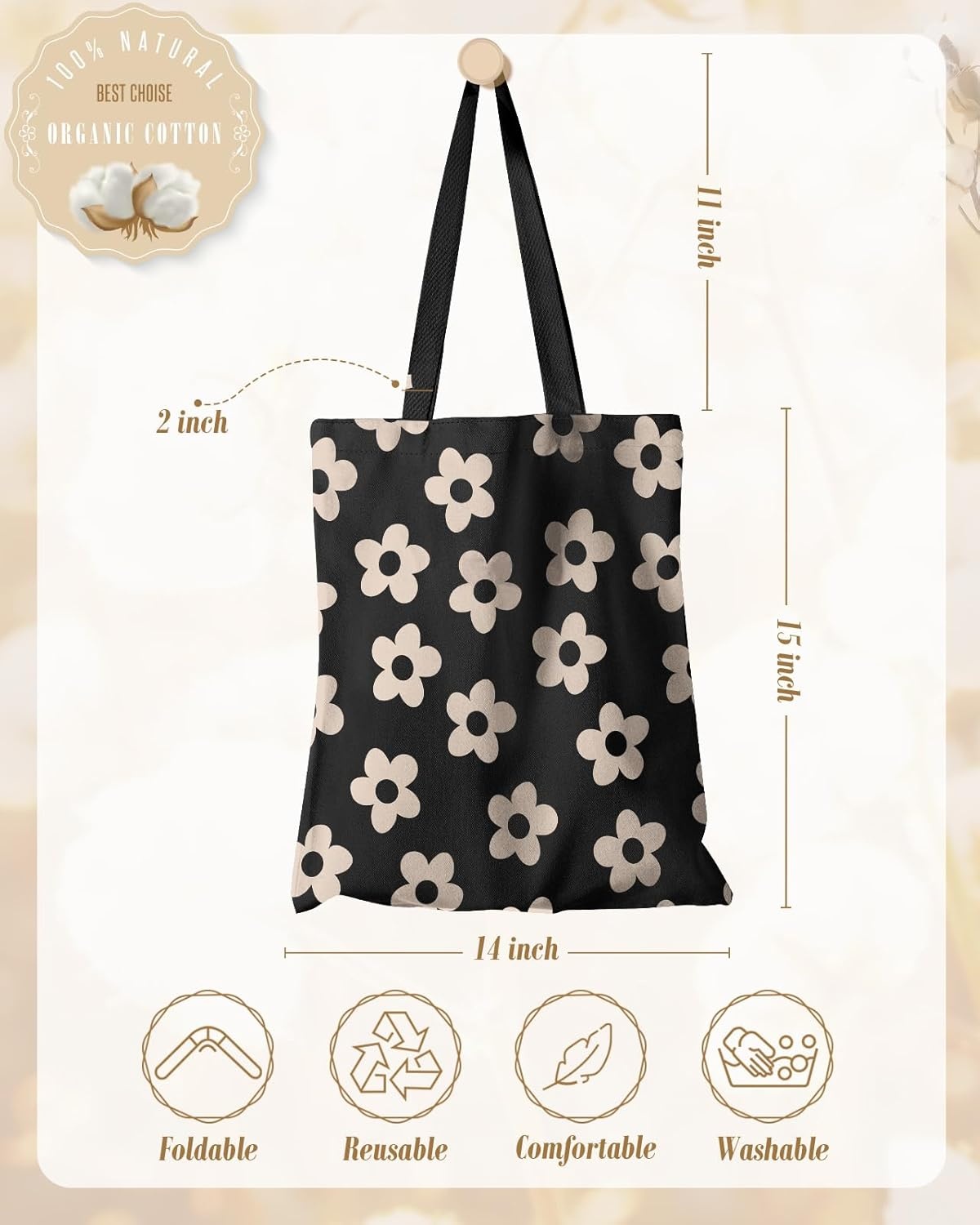 image:imageMiss Adola Aesthetic Canvas Tote Bag Reusable Shoulder Tote Bag for Women Lady Casual Vacation Shopping Work GymCute Flowers