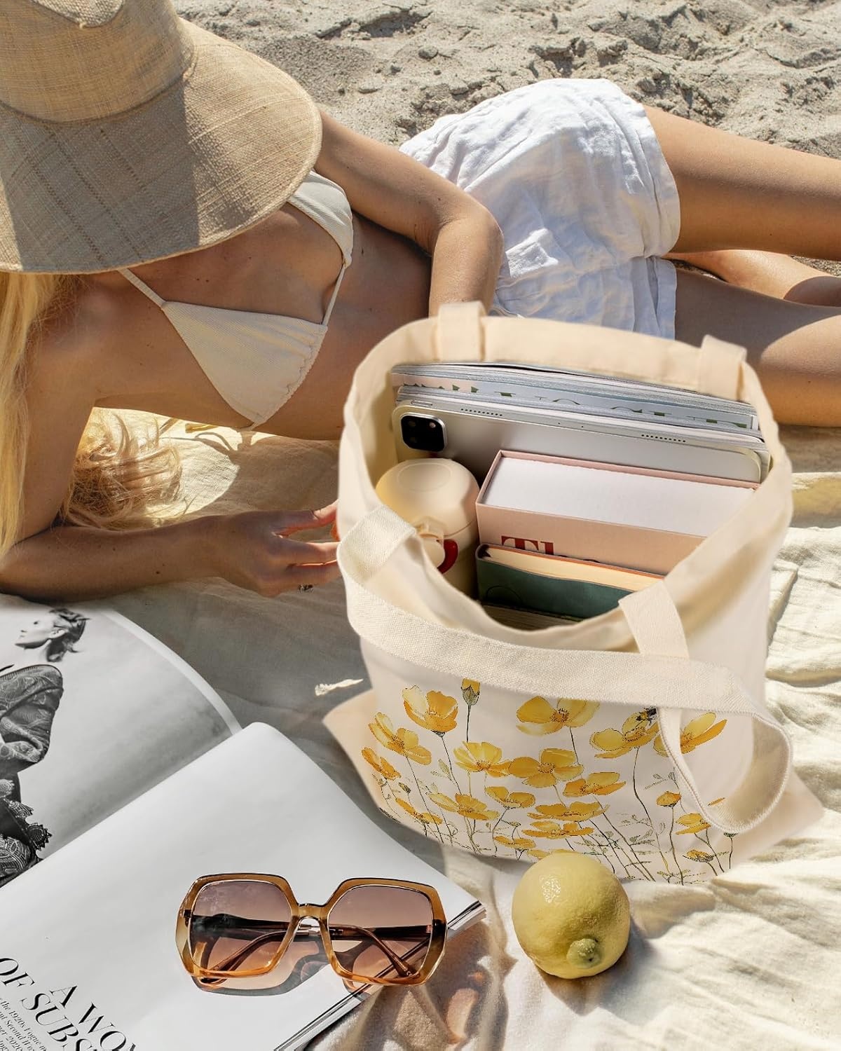 image:imageMiss Adola Aesthetic Canvas Tote Bag Reusable Shoulder Tote Bag for Women Lady Casual Vacation Shopping Work GymDaisy