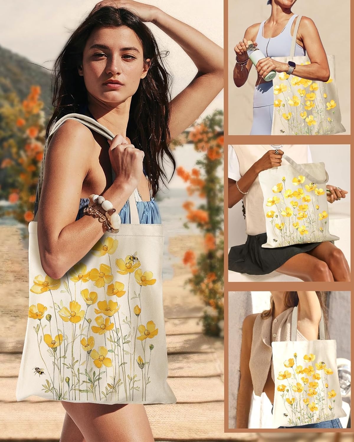image:imageMiss Adola Aesthetic Canvas Tote Bag Reusable Shoulder Tote Bag for Women Lady Casual Vacation Shopping Work GymDaisy