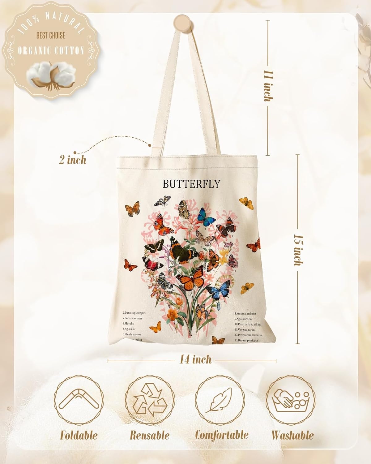 image:imageMiss Adola Aesthetic Canvas Tote Bag Reusable Shoulder Tote Bag for Women Lady Casual Vacation Shopping Work GymElegant Butterfly