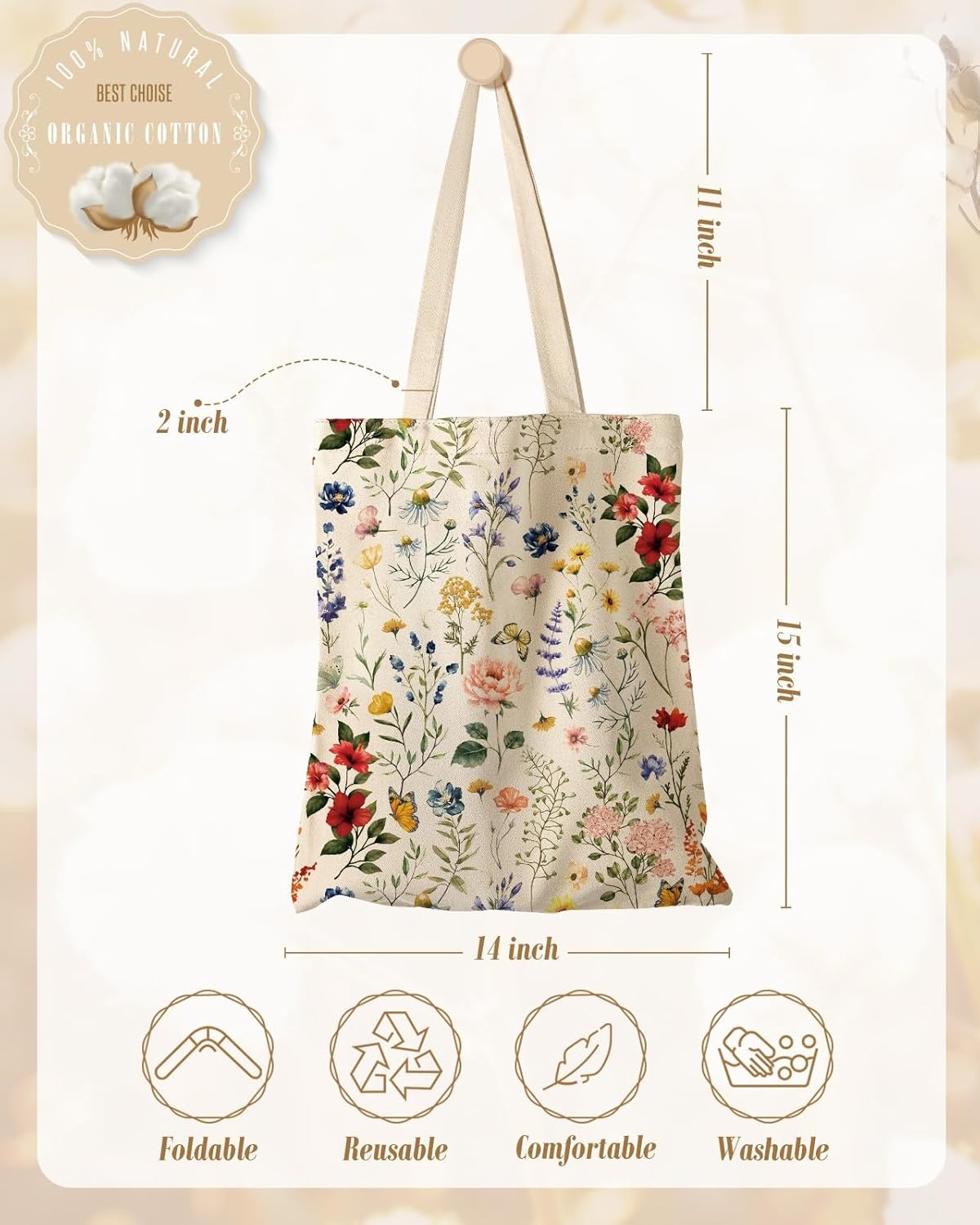 image:imageMiss Adola Aesthetic Canvas Tote Bag Reusable Shoulder Tote Bag for Women Lady Casual Vacation Shopping Work GymFlowering Shrub