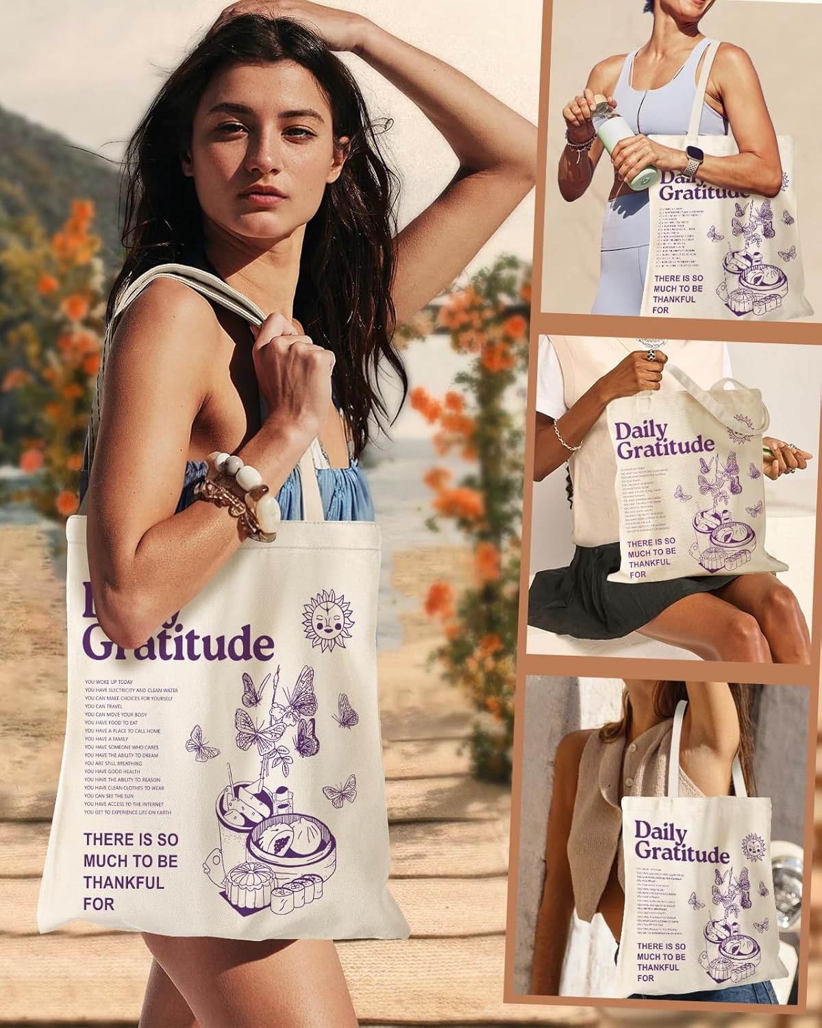 image:imageMiss Adola Aesthetic Canvas Tote Bag Reusable Shoulder Tote Bag for Women Lady Casual Vacation Shopping Work GymInspirational Quote
