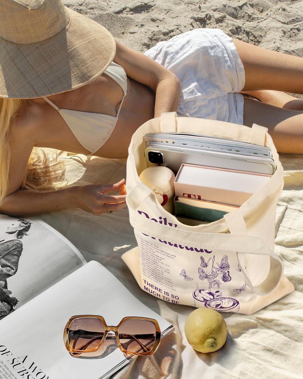 image:imageMiss Adola Aesthetic Canvas Tote Bag Reusable Shoulder Tote Bag for Women Lady Casual Vacation Shopping Work GymInspirational Quote