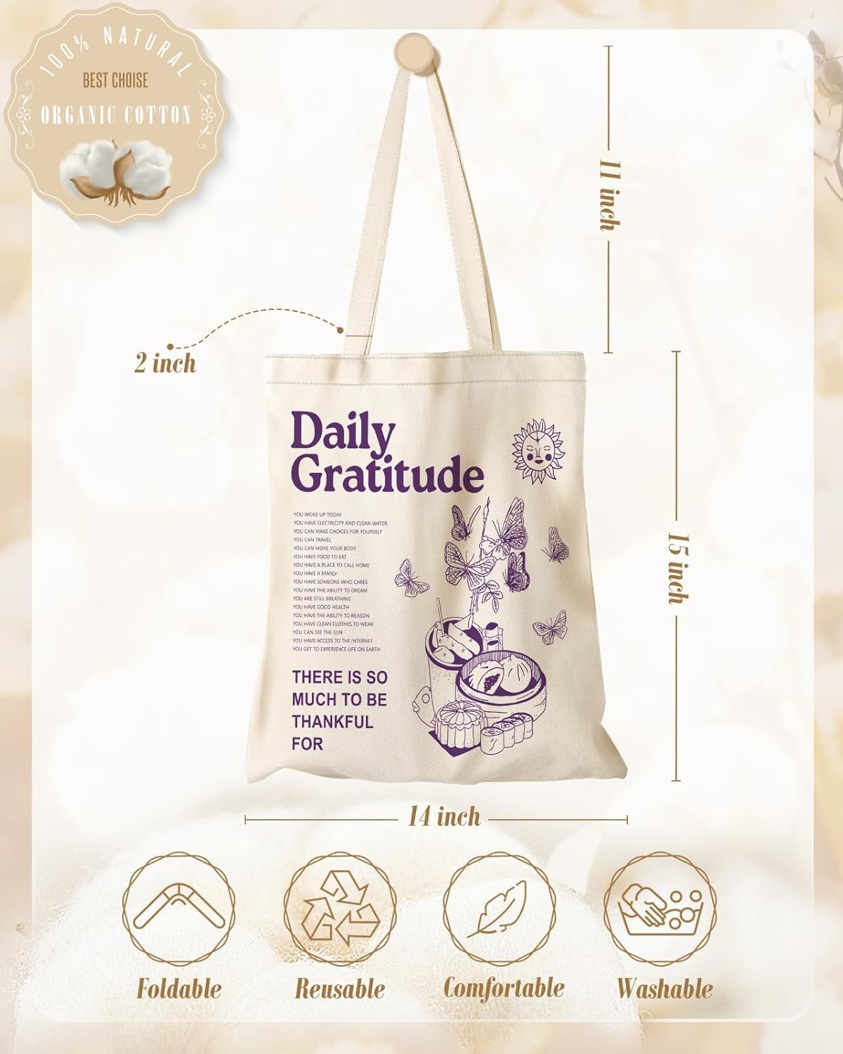 image:imageMiss Adola Aesthetic Canvas Tote Bag Reusable Shoulder Tote Bag for Women Lady Casual Vacation Shopping Work GymInspirational Quote