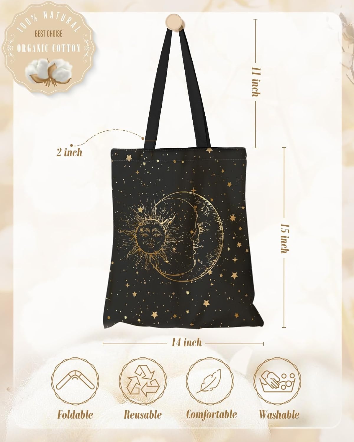 image:imageMiss Adola Aesthetic Canvas Tote Bag Reusable Shoulder Tote Bag for Women Lady Casual Vacation Shopping Work GymMoon Star