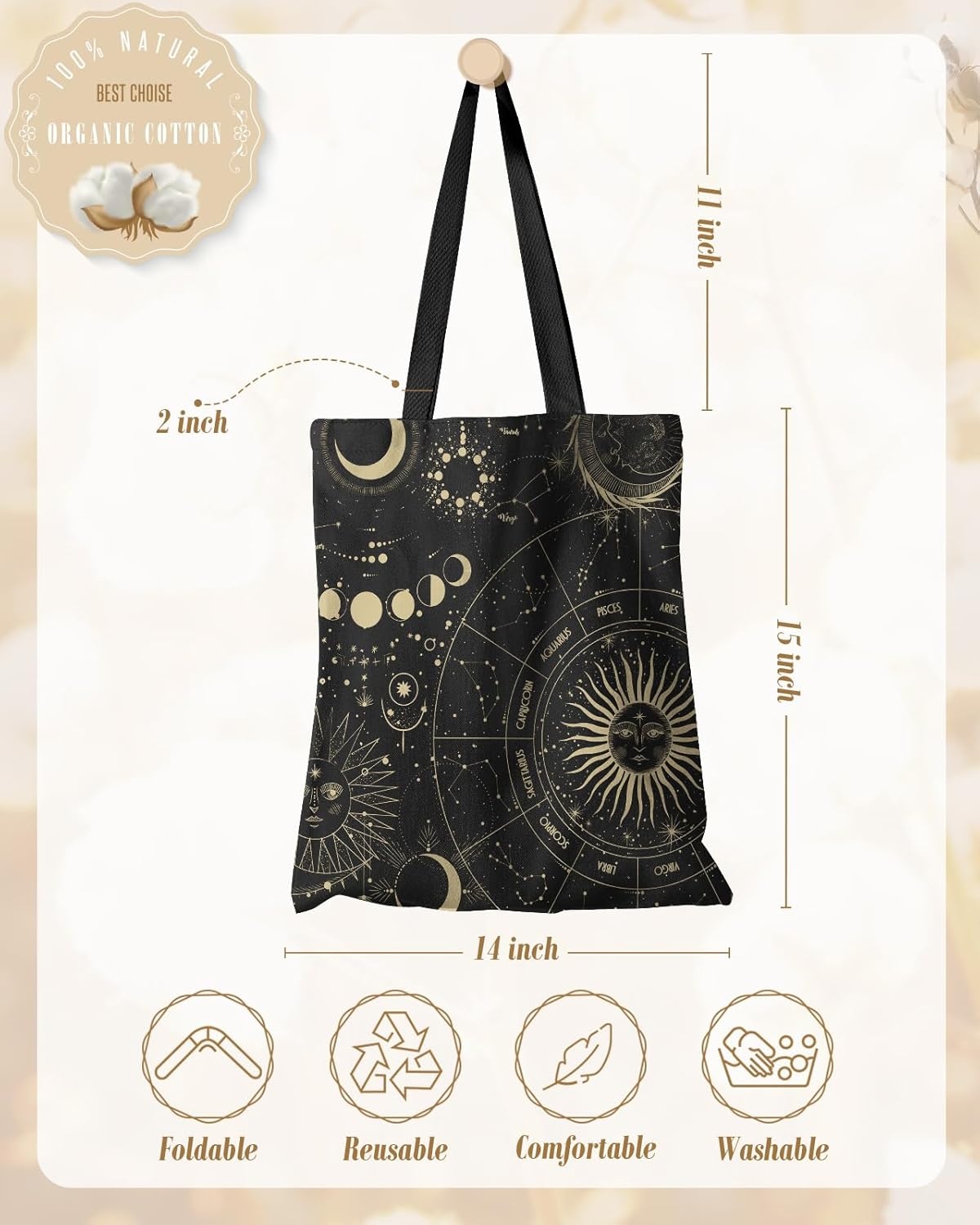 image:imageMiss Adola Aesthetic Canvas Tote Bag Reusable Shoulder Tote Bag for Women Lady Casual Vacation Shopping Work GymMystic Astrology