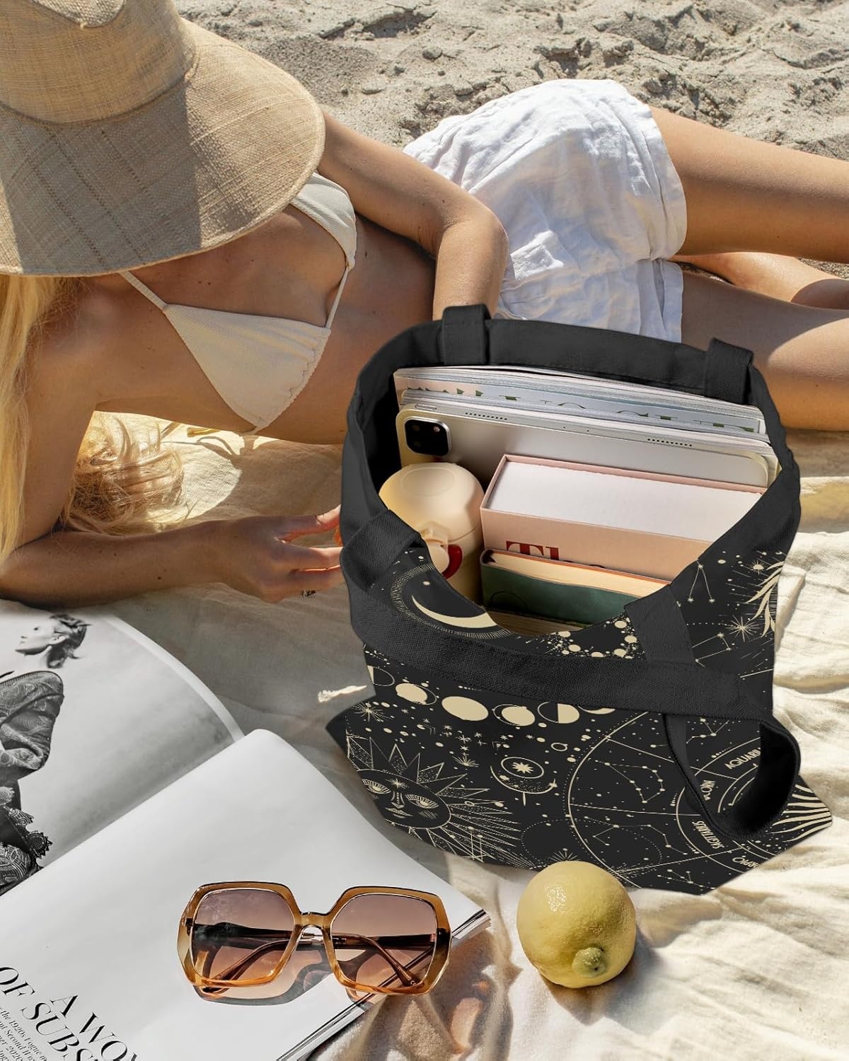 image:imageMiss Adola Aesthetic Canvas Tote Bag Reusable Shoulder Tote Bag for Women Lady Casual Vacation Shopping Work GymMystic Astrology