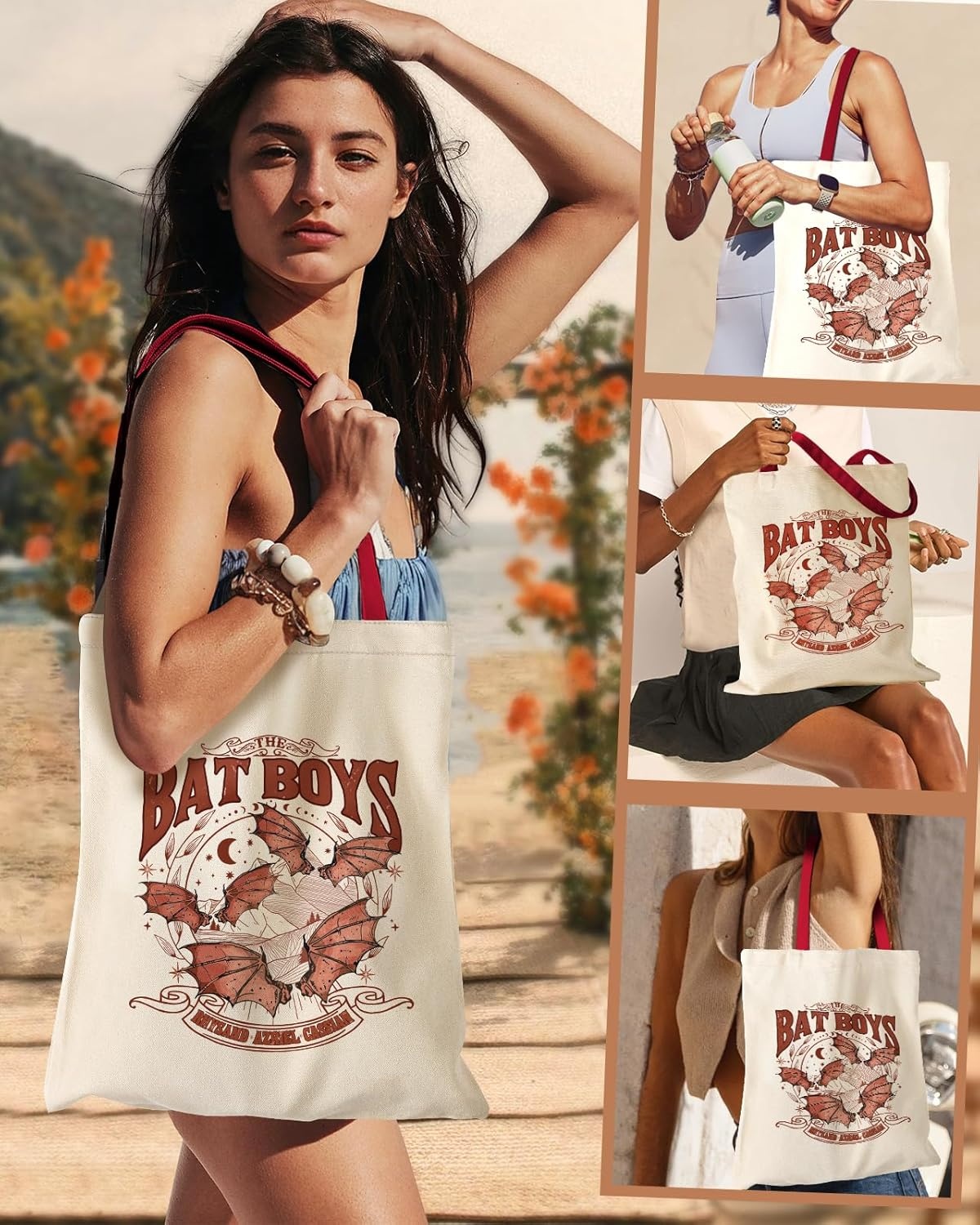 image:imageMiss Adola Aesthetic Canvas Tote Bag for Women Sturdy Cloth Cotton Totes Bag with Pattern Shoulder BagBat Boys