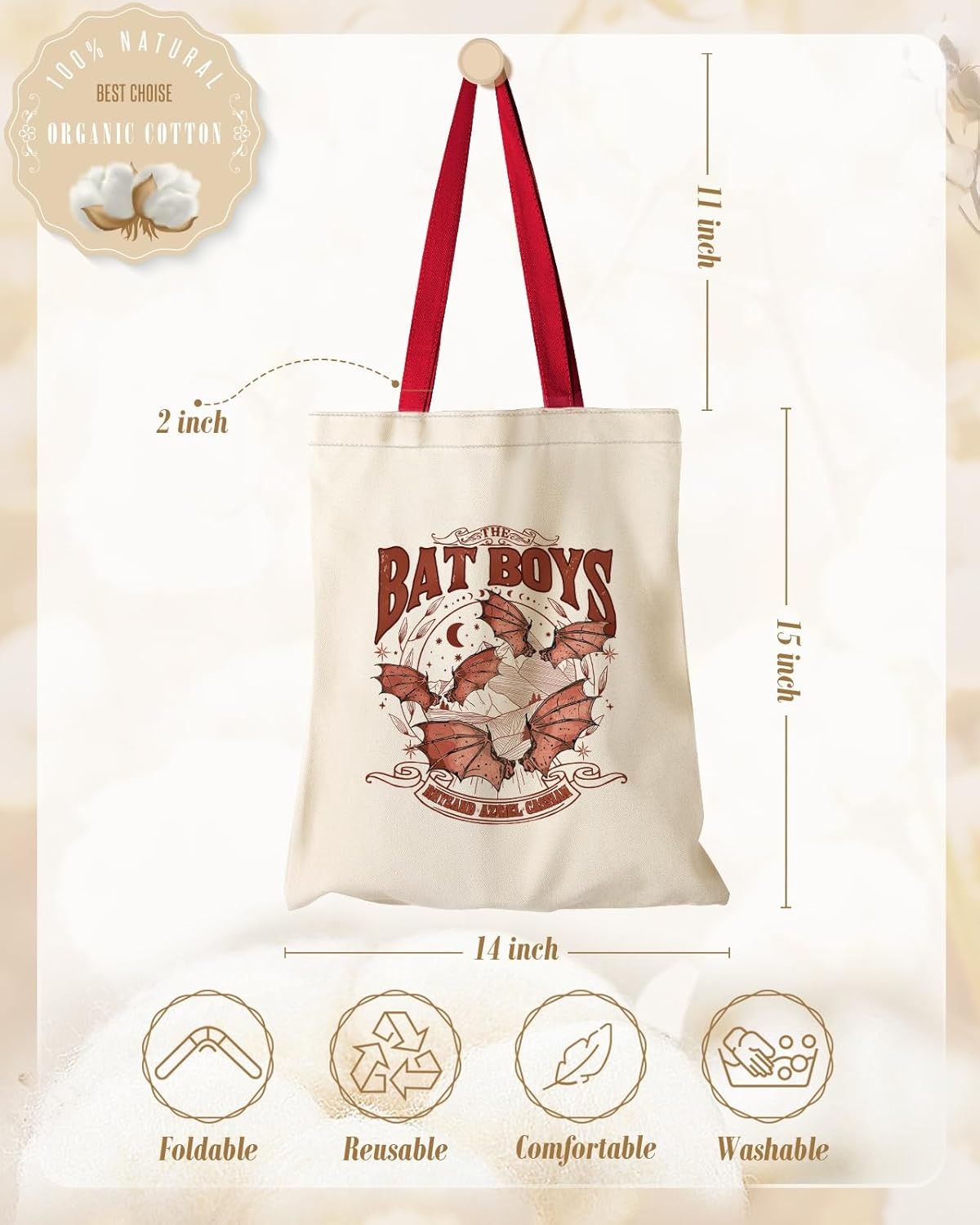 image:imageMiss Adola Aesthetic Canvas Tote Bag for Women Sturdy Cloth Cotton Totes Bag with Pattern Shoulder BagBat Boys