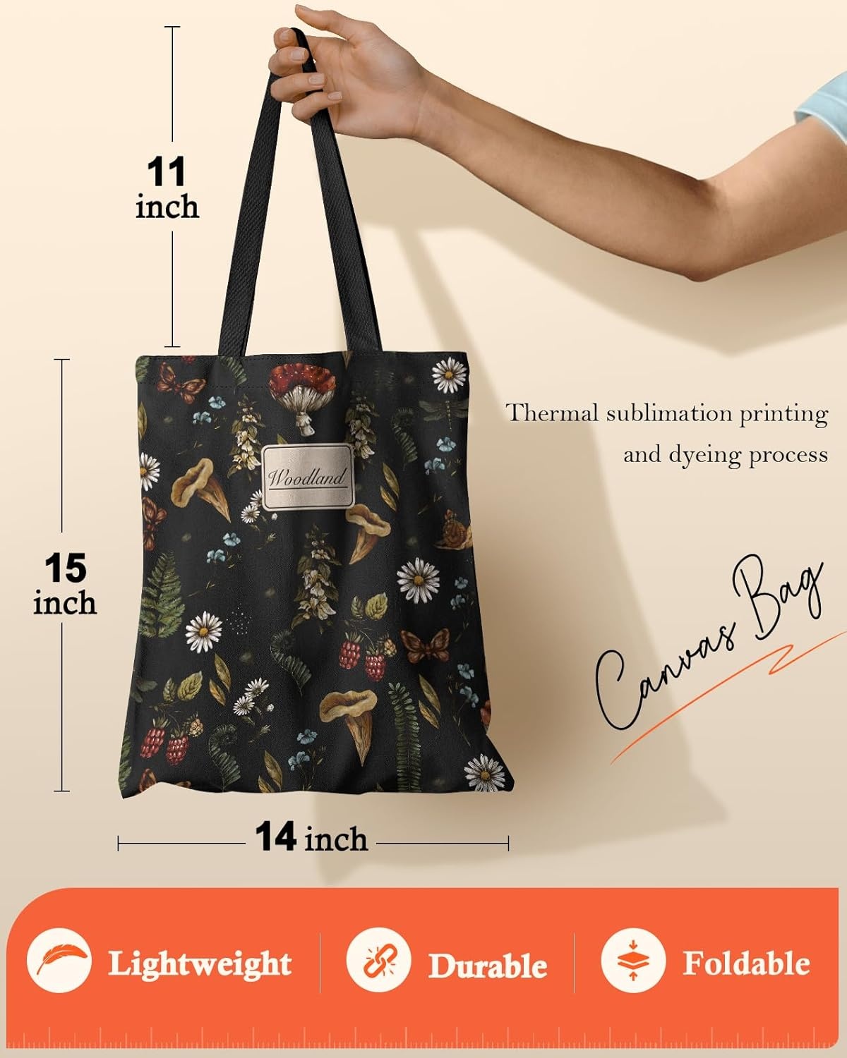 image:imageMiss Adola Aesthetic Canvas Tote Bag for Women Sturdy Cloth Cotton Totes Bag with Pattern Shoulder BagBlack Mushroom Plants