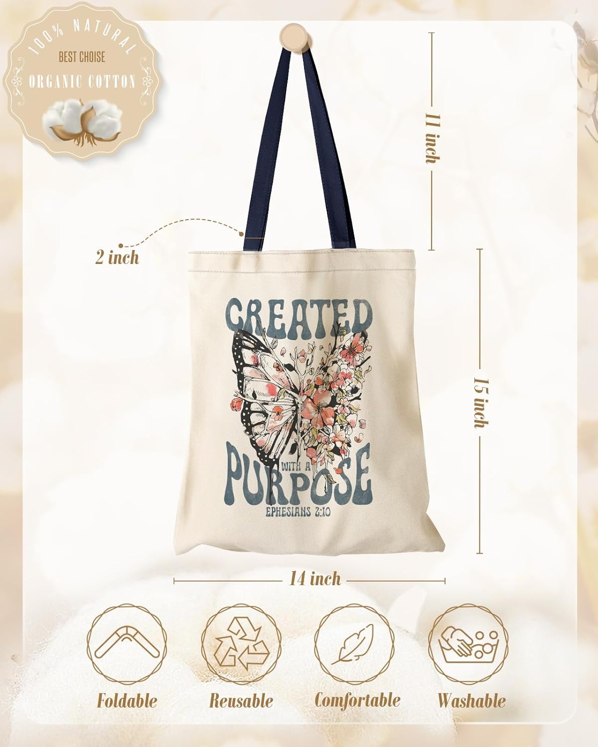 image:imageMiss Adola Aesthetic Canvas Tote Bag for Women Sturdy Cloth Cotton Totes Bag with Pattern Shoulder BagFlower Butterfly