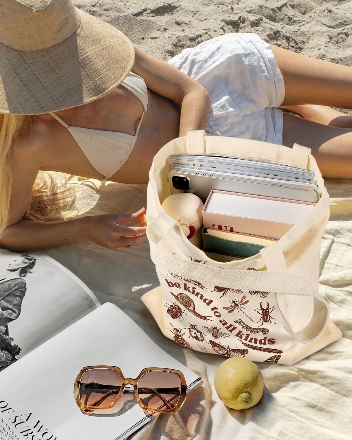 image:imageMiss Adola Aesthetic Canvas Tote Bag for Women Sturdy Cloth Cotton Totes Bag with Pattern Shoulder BagKind Kuncong