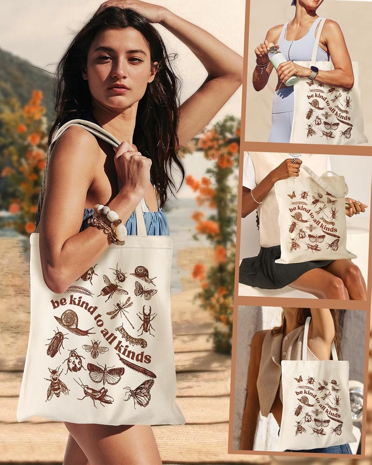 image:imageMiss Adola Aesthetic Canvas Tote Bag for Women Sturdy Cloth Cotton Totes Bag with Pattern Shoulder BagKind Kuncong