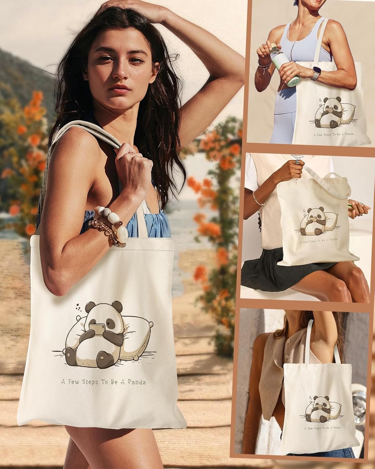 image:imageMiss Adola Aesthetic Canvas Tote Bag for Women Sturdy Cloth Cotton Totes Bag with Pattern Shoulder BagPanda