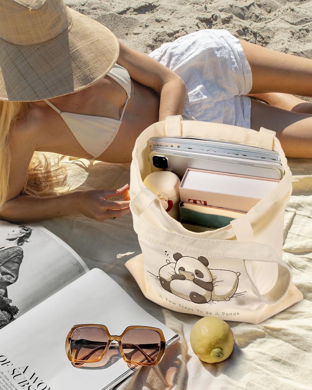 image:imageMiss Adola Aesthetic Canvas Tote Bag for Women Sturdy Cloth Cotton Totes Bag with Pattern Shoulder BagPanda