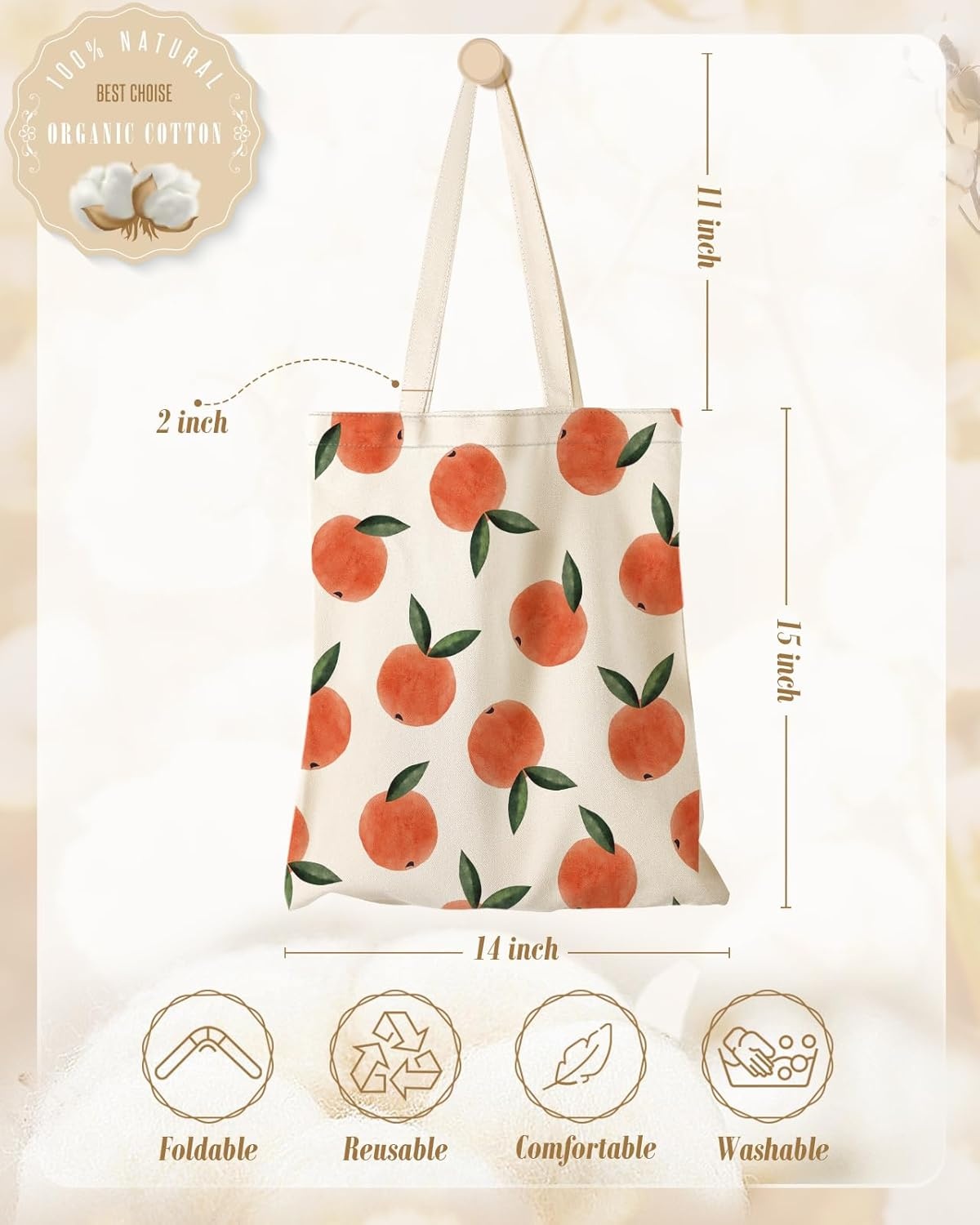 image:imageMiss Adola Aesthetic Canvas Tote Bag for Women Sturdy Cloth Cotton Totes Bag with Pattern Shoulder BagPeach
