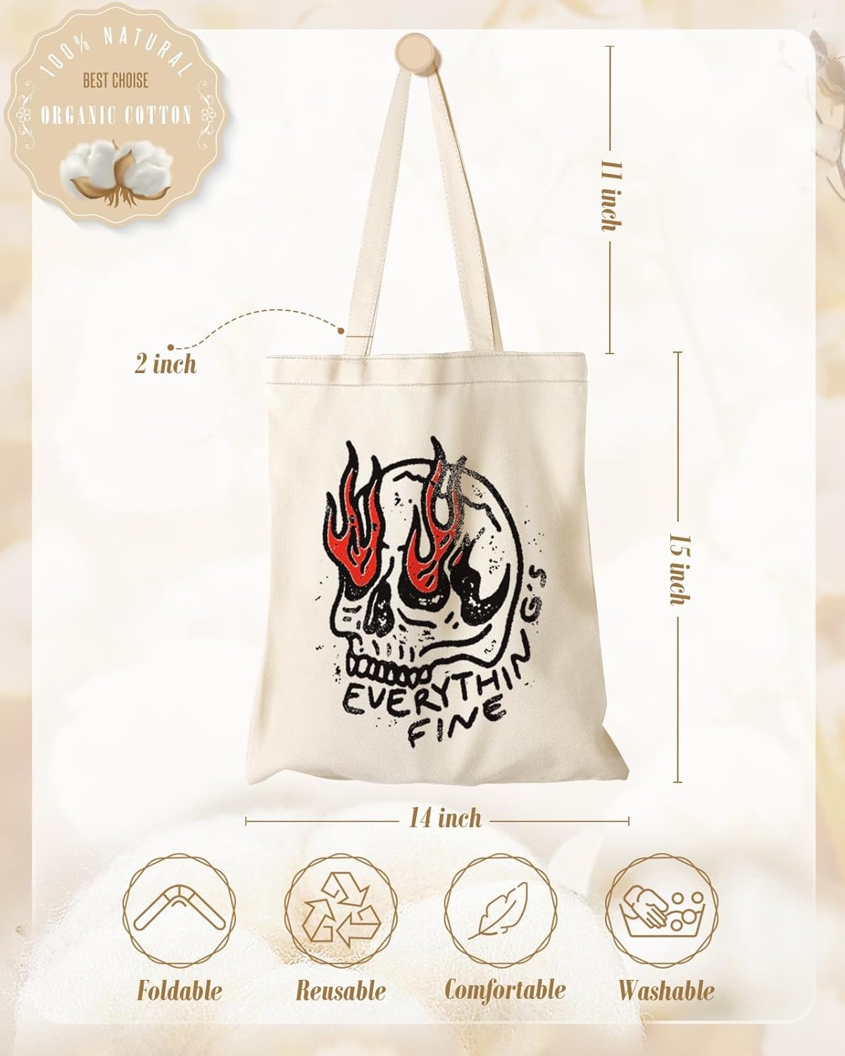 image:imageMiss Adola Aesthetic Canvas Tote Bag for Women Sturdy Cloth Cotton Totes Bag with Pattern Shoulder BagSkeleton