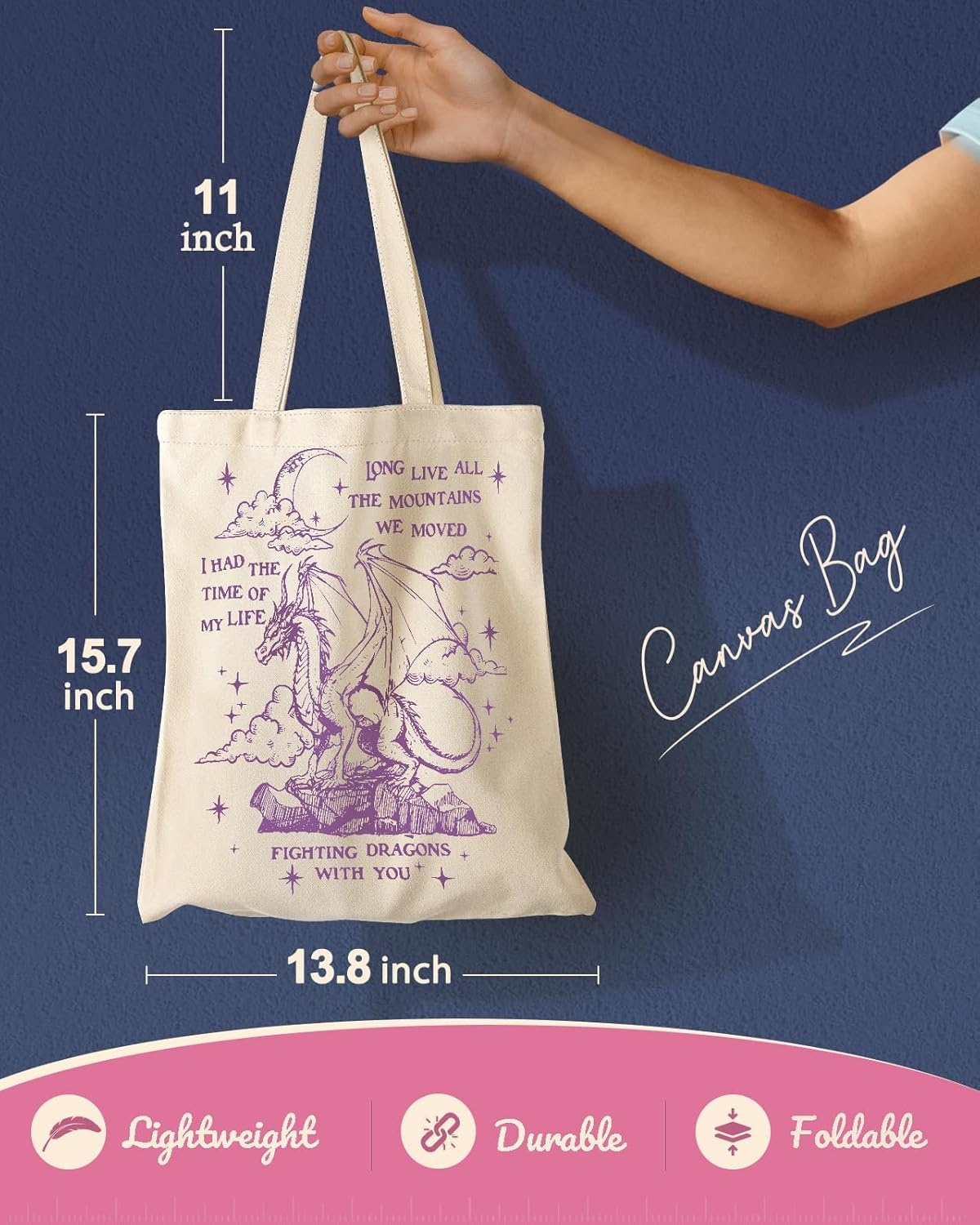 image:imageMiss Adola Aesthetic Canvas Tote Bag for Women Pattern Trendy Casual Music Inspired Cloth Totes Bag for ShoppingCool Dragon
