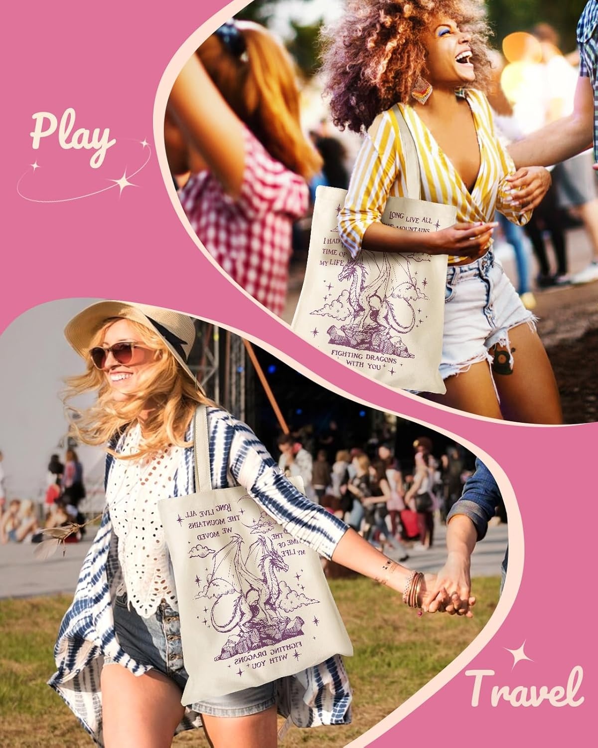 image:imageMiss Adola Aesthetic Canvas Tote Bag for Women Pattern Trendy Casual Music Inspired Cloth Totes Bag for ShoppingCool Dragon