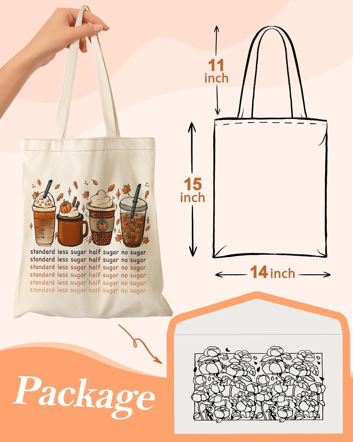 image:imageMiss Adola Aesthetic Canvas Tote Bag with Inner Pocket for Women Unique Funny Pattern Design Casual Sturdy Cloth Cotton Totes Bag with Pattern for Vacation Shopping Work Gym Latte Coffee