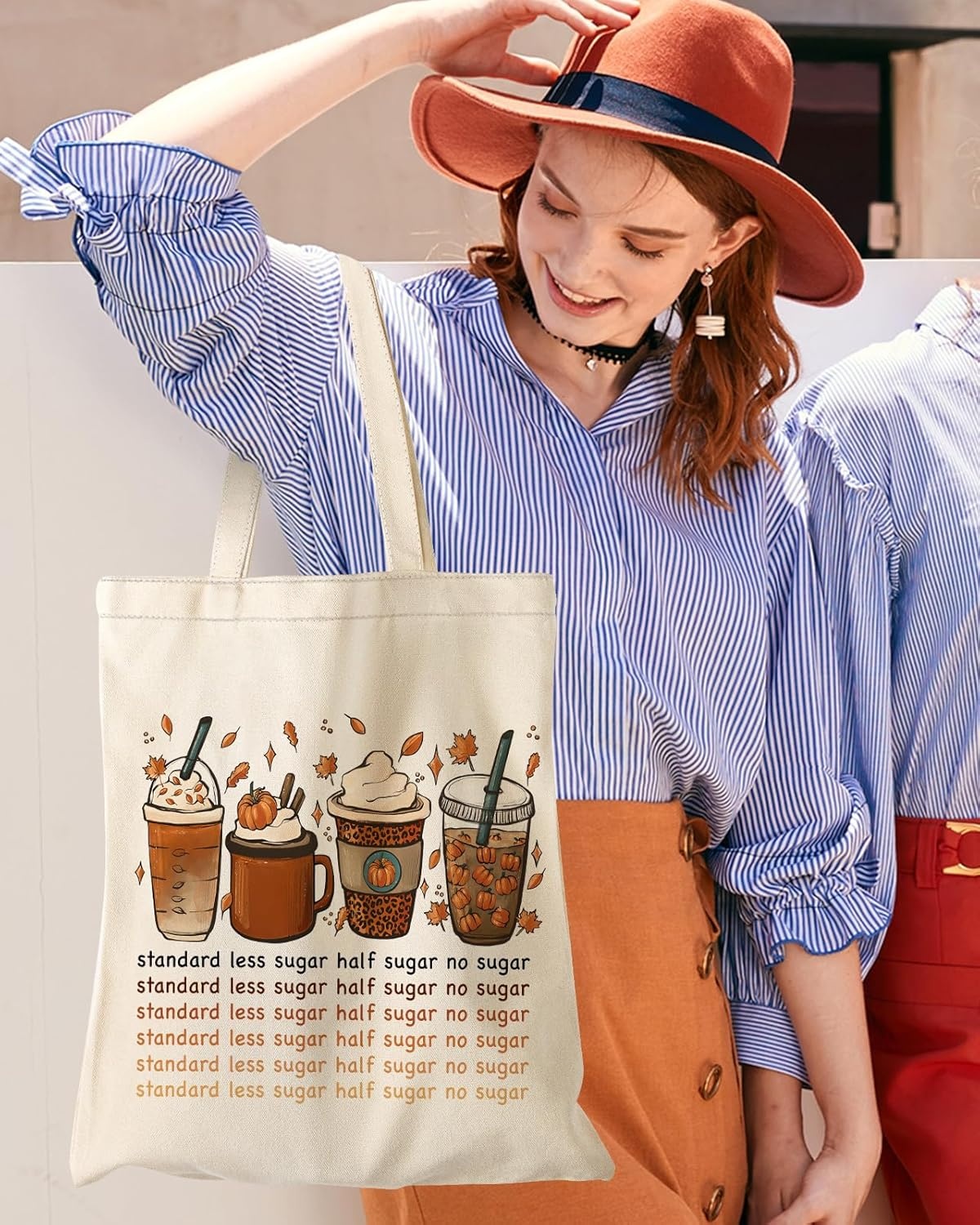 image:imageMiss Adola Aesthetic Canvas Tote Bag with Inner Pocket for Women Unique Funny Pattern Design Casual Sturdy Cloth Cotton Totes Bag with Pattern for Vacation Shopping Work Gym Latte Coffee