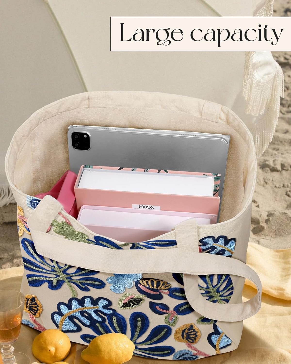 image:imageMiss Adola Aesthetic Embroidery Tote Bag for Women Reusable Canvas Cute Shoulder Bag for Shopping Grocery Work BookAbstract