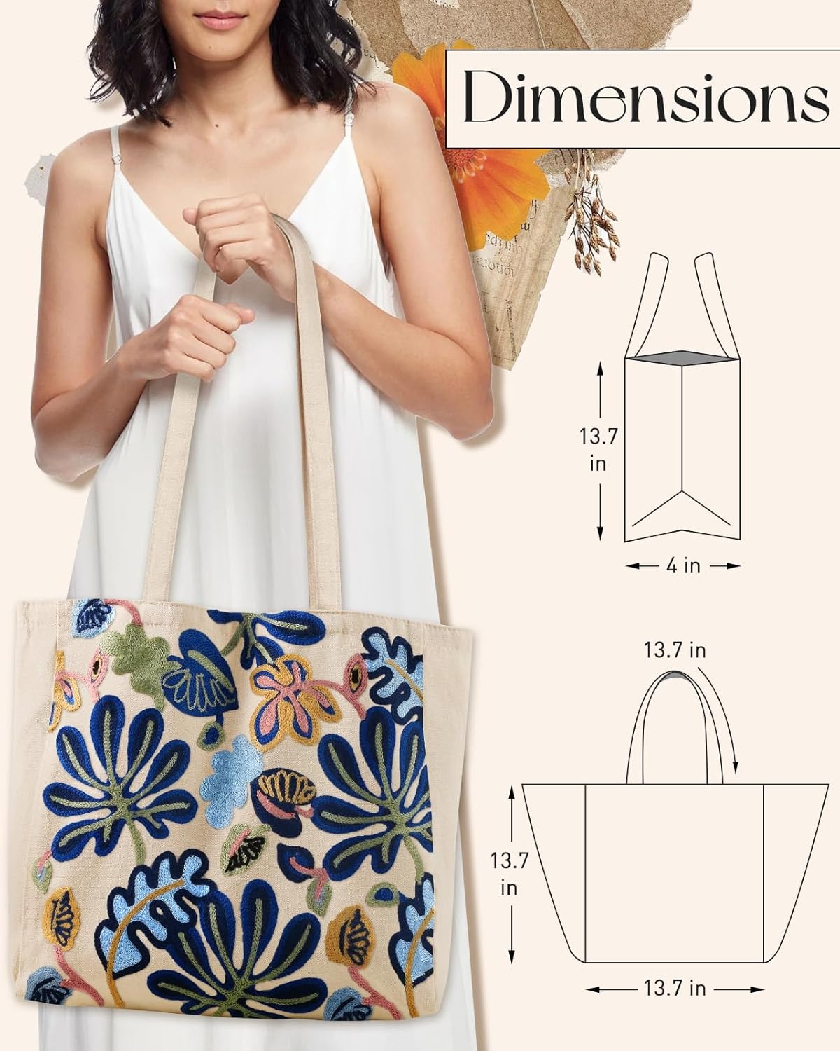 image:imageMiss Adola Aesthetic Embroidery Tote Bag for Women Reusable Canvas Cute Shoulder Bag for Shopping Grocery Work BookAbstract