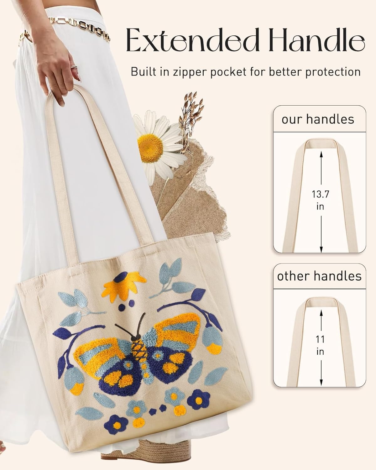 image:imageMiss Adola Aesthetic Embroidery Tote Bag for Women Reusable Canvas Cute Shoulder Bag for Shopping Grocery Work BookBlue Butterfly