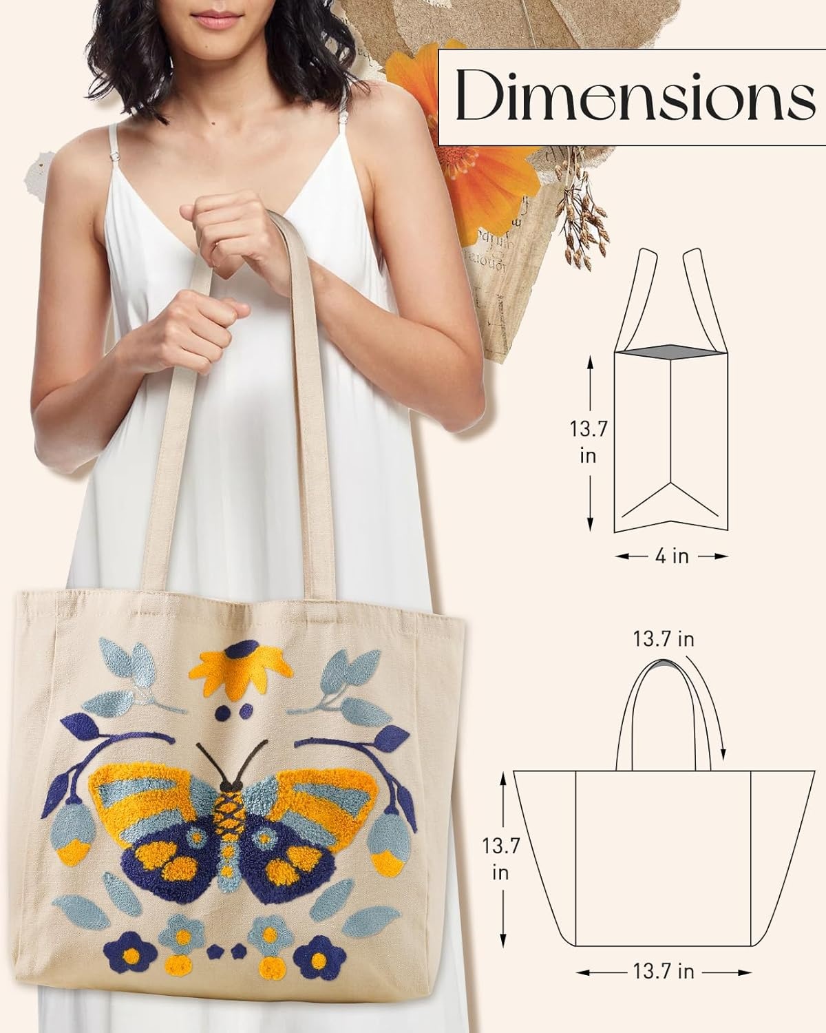 image:imageMiss Adola Aesthetic Embroidery Tote Bag for Women Reusable Canvas Cute Shoulder Bag for Shopping Grocery Work BookBlue Butterfly