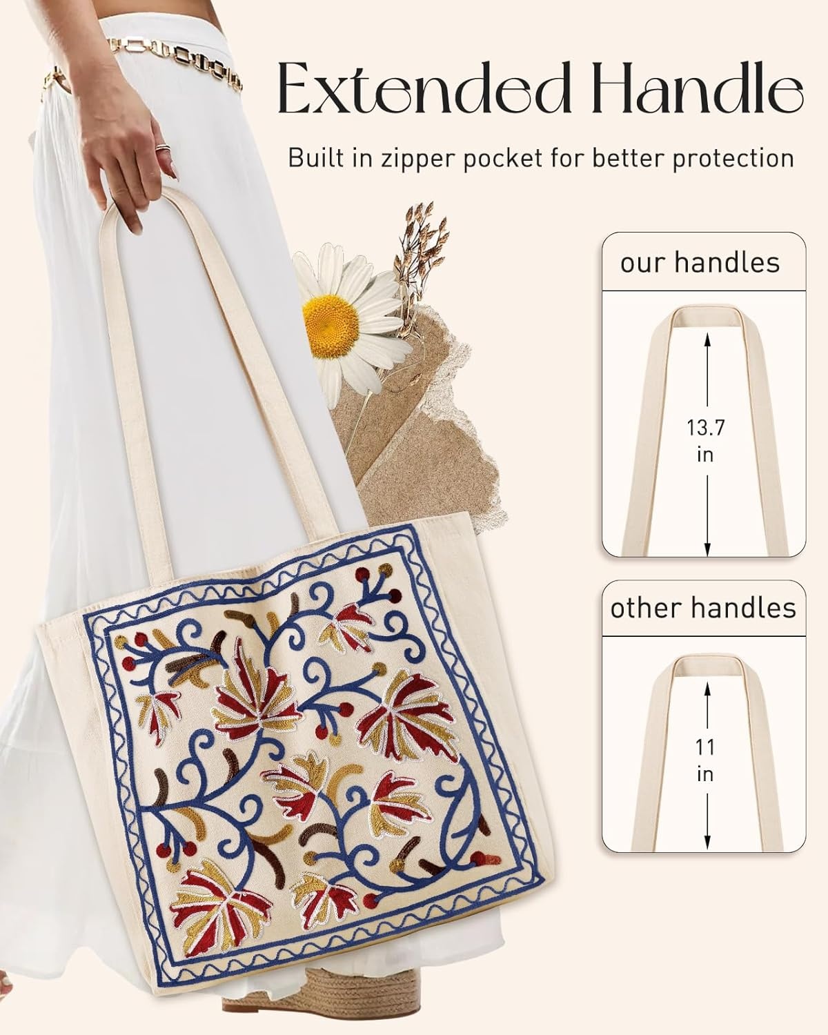 image:imageMiss Adola Aesthetic Embroidery Tote Bag for Women Reusable Canvas Cute Shoulder Bag for Shopping Grocery Work BookBrown Leaf