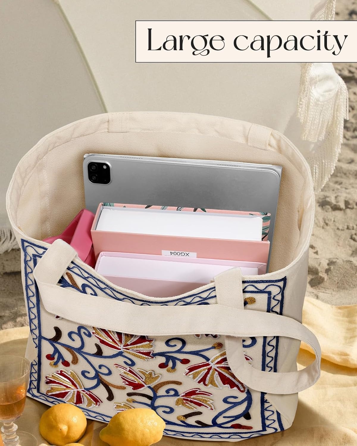 image:imageMiss Adola Aesthetic Embroidery Tote Bag for Women Reusable Canvas Cute Shoulder Bag for Shopping Grocery Work BookBrown Leaf