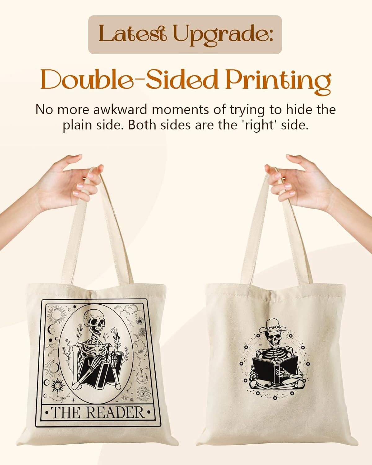 image:imageMiss Adola Aesthetic Tote Bag with Magnetic Buckle and Zipper Inner Pocket for Women Lady Cloth Cotton Tote Bag for Gym Work Travel Shopping Book Skull