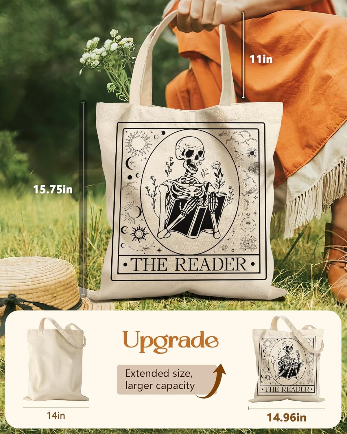 image:imageMiss Adola Aesthetic Tote Bag with Magnetic Buckle and Zipper Inner Pocket for Women Lady Cloth Cotton Tote Bag for Gym Work Travel Shopping Book Skull