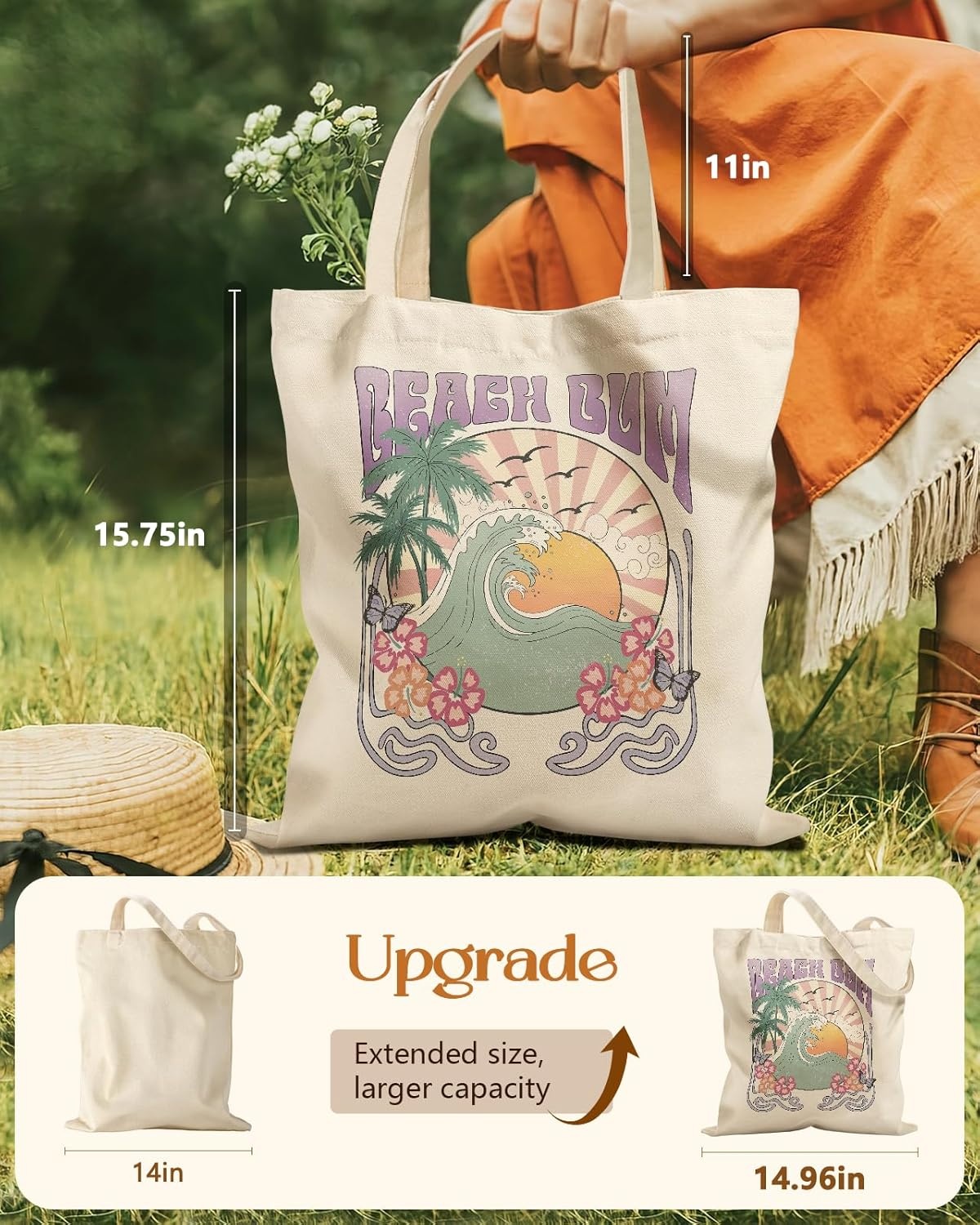 image:imageMiss Adola Aesthetic Tote Bag for Girls with Magnetic Buckle and Zipper Inner Pocket for Women Lady Canvas Cotton Tote BagBeach Sunset