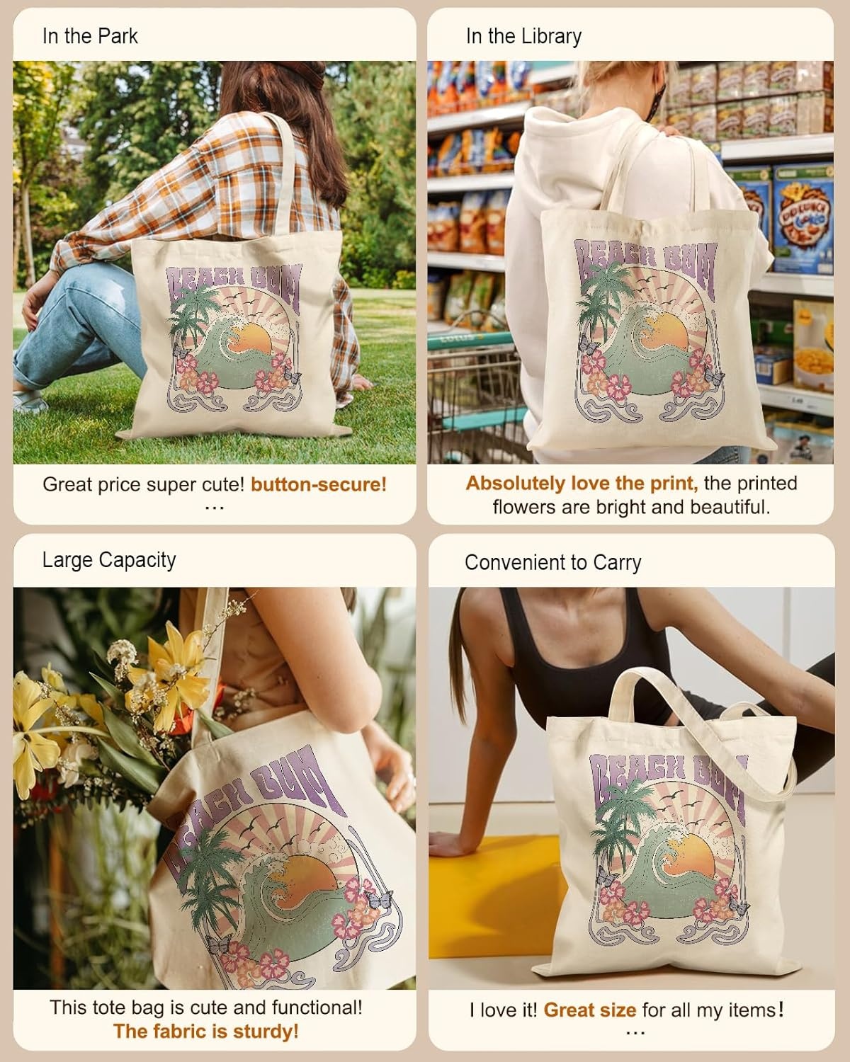 image:imageMiss Adola Aesthetic Tote Bag for Girls with Magnetic Buckle and Zipper Inner Pocket for Women Lady Canvas Cotton Tote BagBeach Sunset