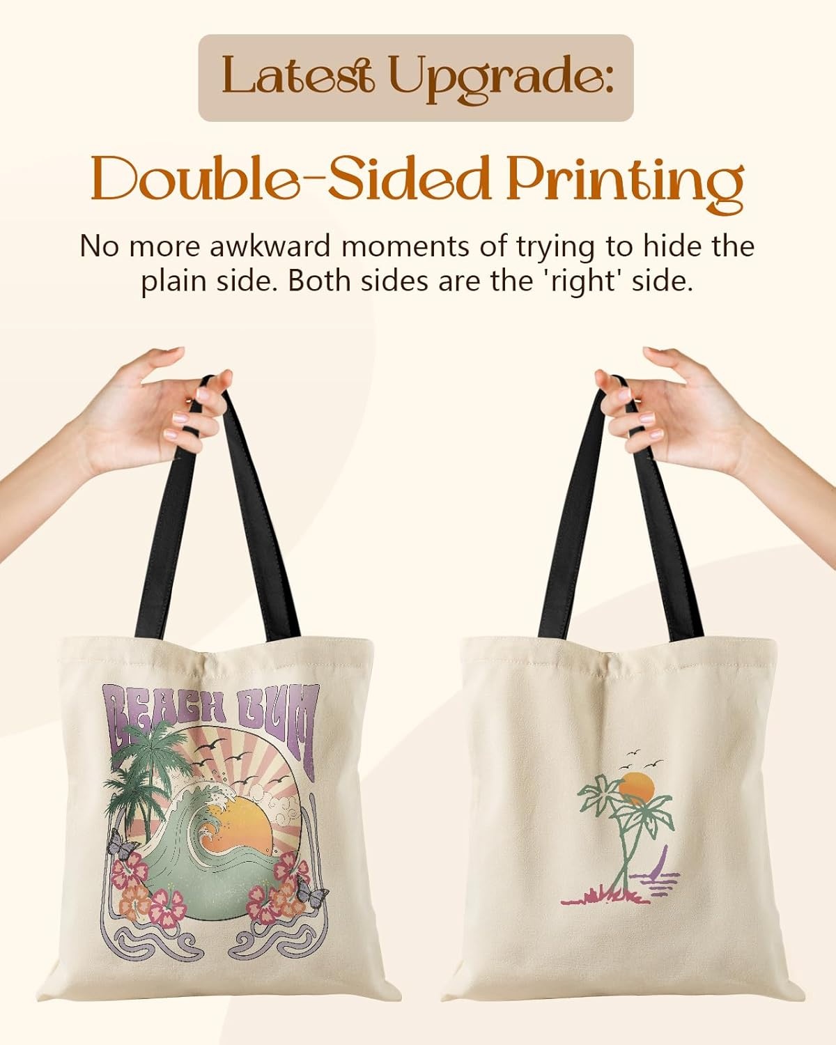 image:imageMiss Adola Aesthetic Tote Bag for Girls with Magnetic Buckle and Zipper Inner Pocket for Women Lady Canvas Cotton Tote BagBeach Sunset