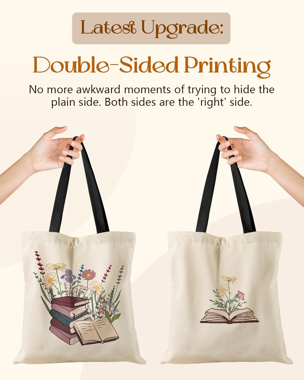 image:imageMiss Adola Aesthetic Tote Bag for Girls with Magnetic Buckle and Zipper Inner Pocket for Women Lady Canvas Cotton Tote BagBook Flower