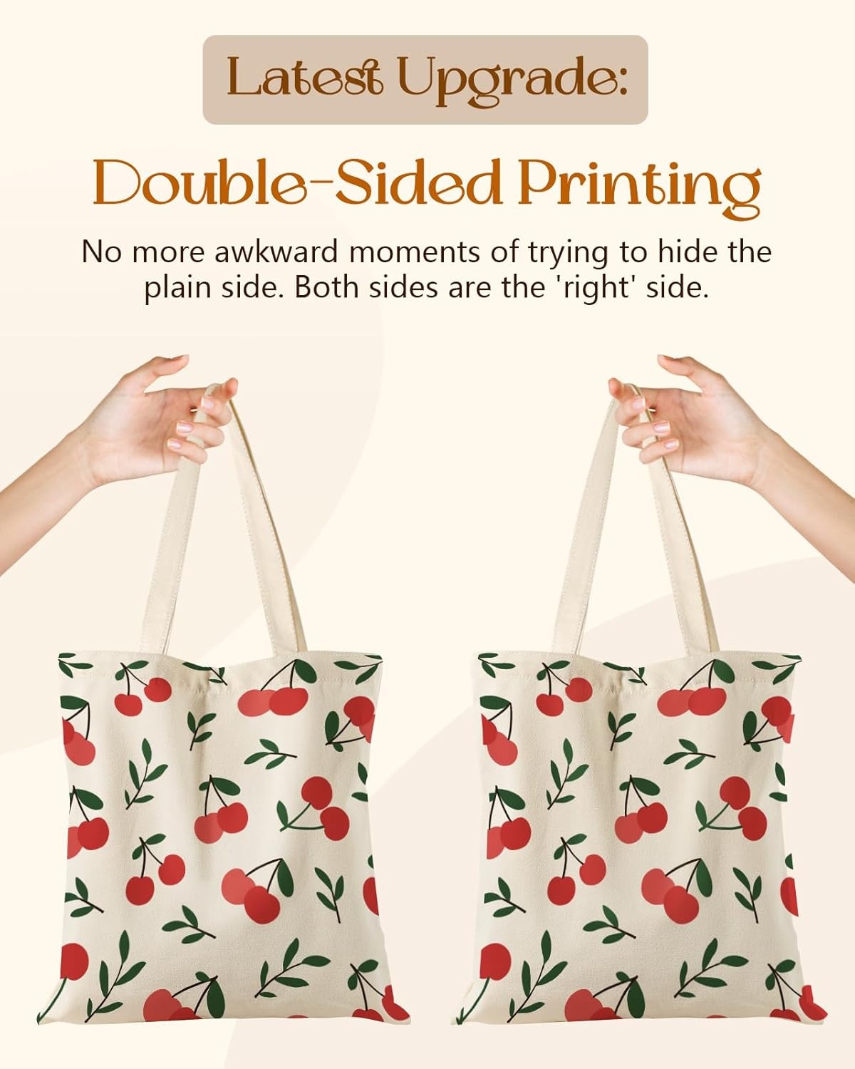 image:imageMiss Adola Aesthetic Tote Bag for Girls with Magnetic Buckle and Zipper Inner Pocket for Women Lady Canvas Cotton Tote BagCherry
