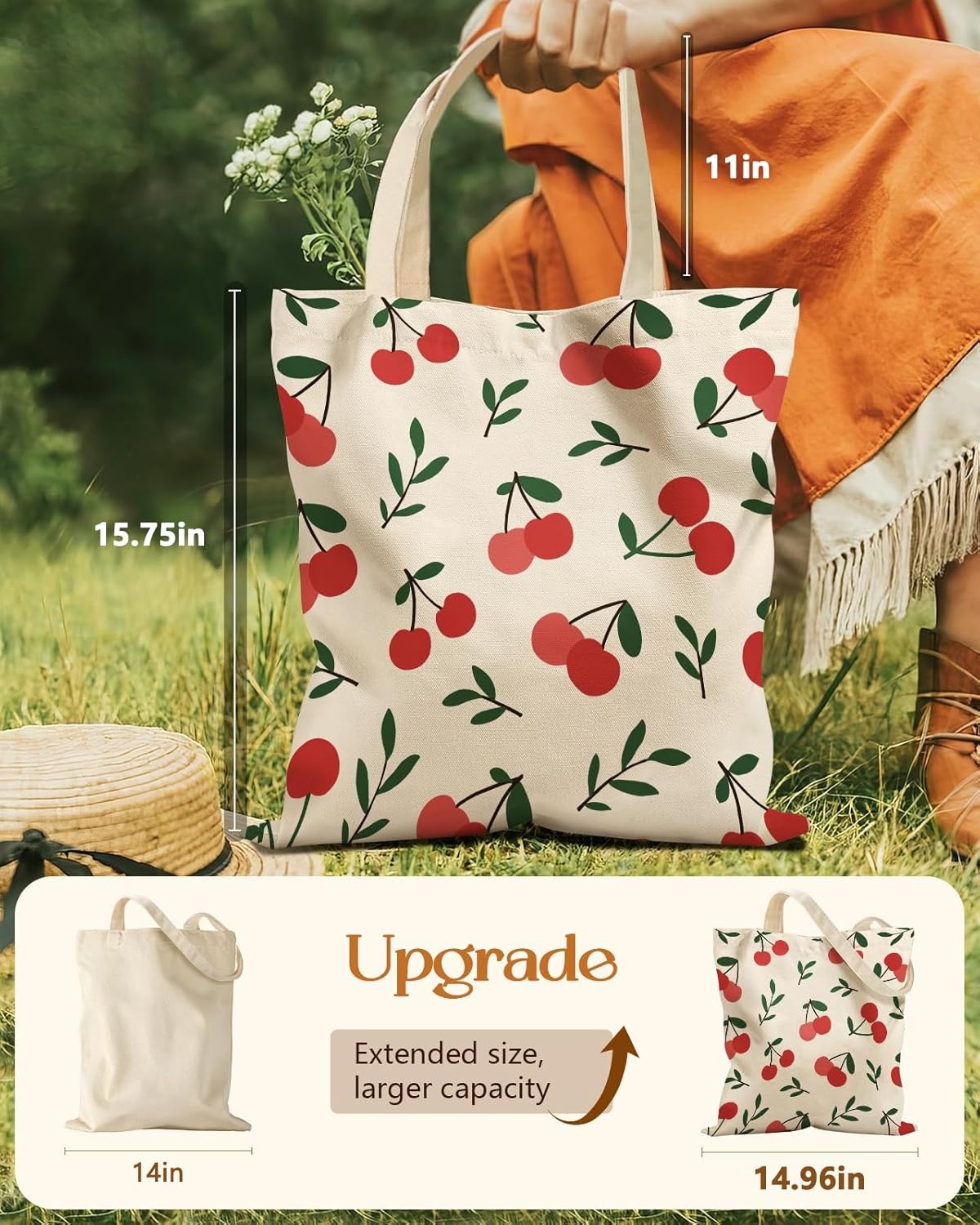 image:imageMiss Adola Aesthetic Tote Bag for Girls with Magnetic Buckle and Zipper Inner Pocket for Women Lady Canvas Cotton Tote BagCherry