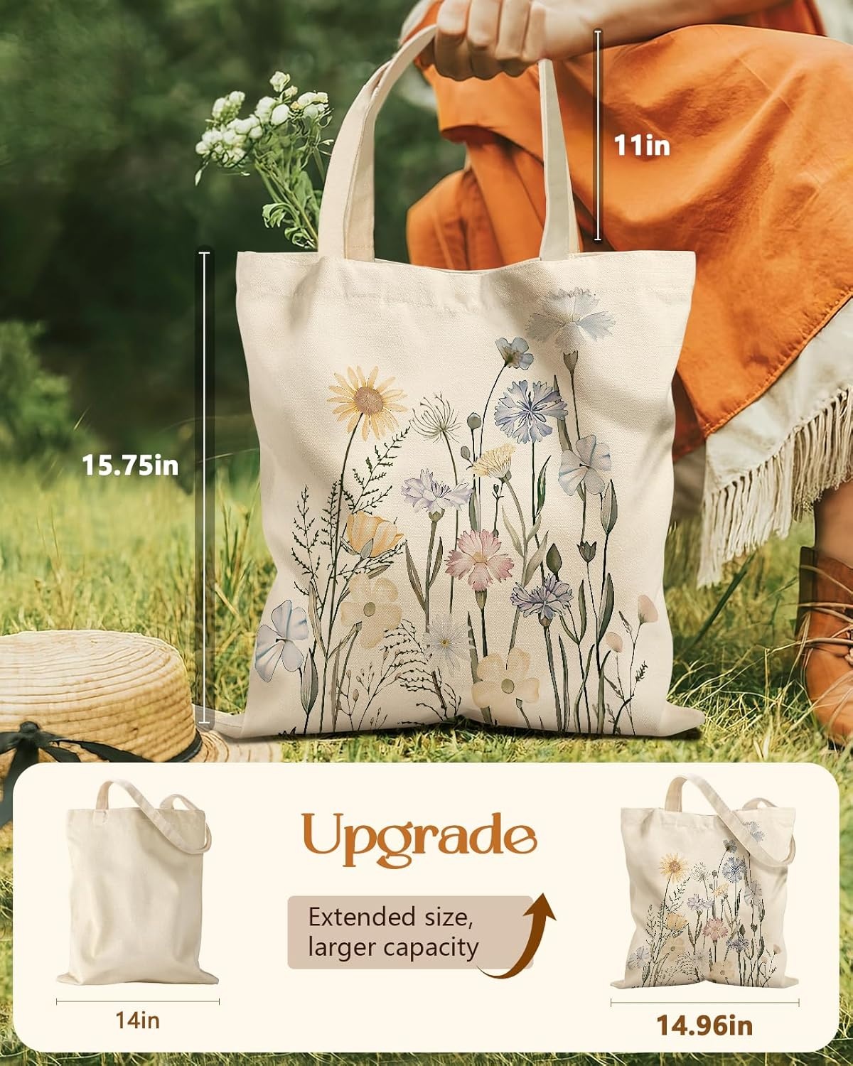 image:imageMiss Adola Aesthetic Tote Bag for Girls with Magnetic Buckle and Zipper Inner Pocket for Women Lady Canvas Cotton Tote BagColorful Flower