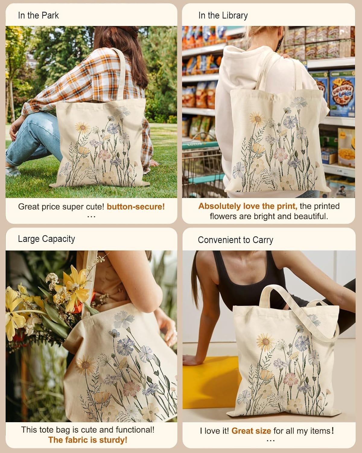 image:imageMiss Adola Aesthetic Tote Bag for Girls with Magnetic Buckle and Zipper Inner Pocket for Women Lady Canvas Cotton Tote BagColorful Flower