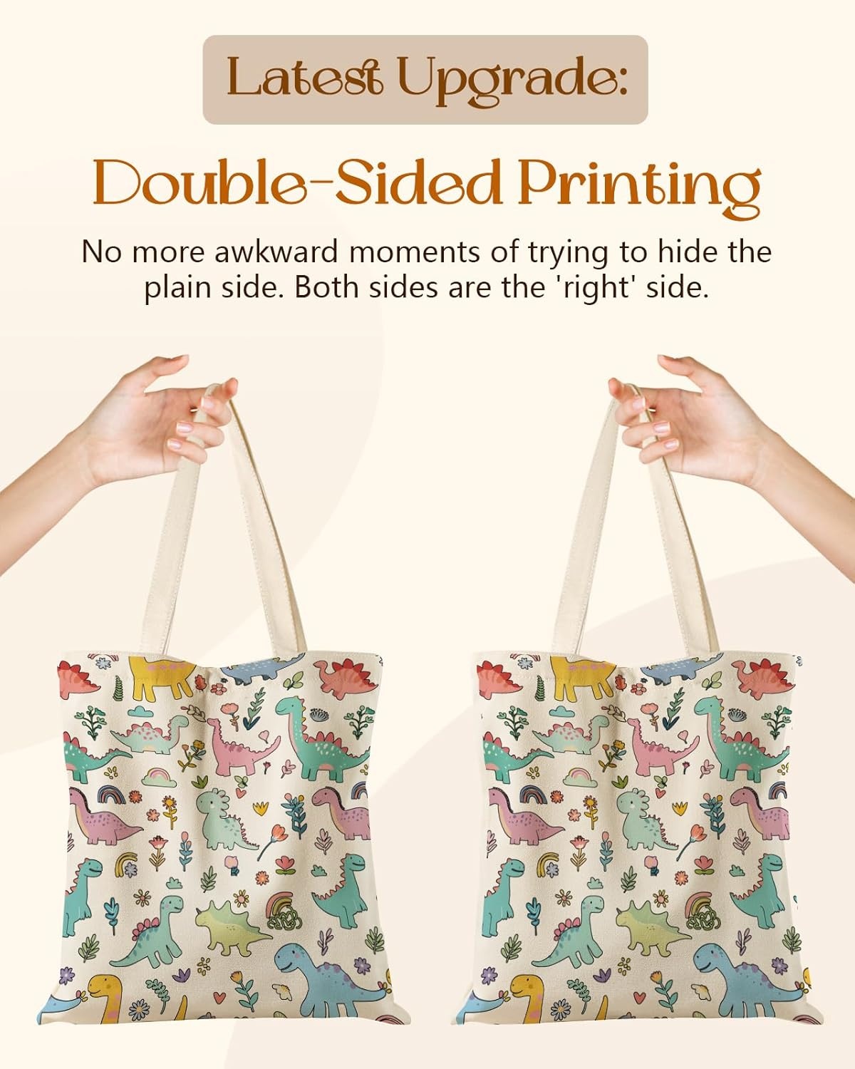 image:imageMiss Adola Aesthetic Tote Bag for Girls with Magnetic Buckle and Zipper Inner Pocket for Women Lady Canvas Cotton Tote BagDinosaur
