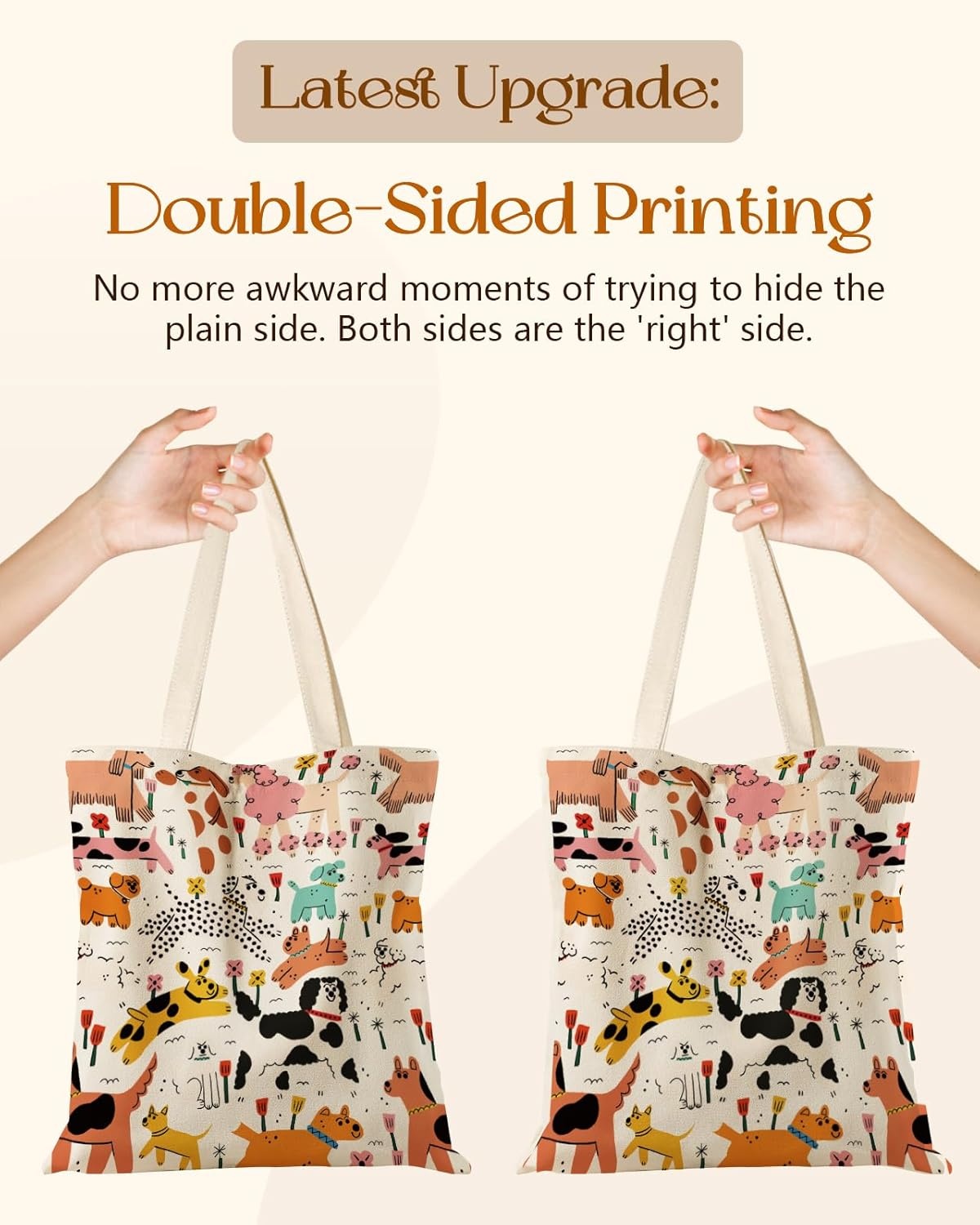 image:imageMiss Adola Aesthetic Tote Bag for Girls with Magnetic Buckle and Zipper Inner Pocket for Women Lady Canvas Cotton Tote BagDogs