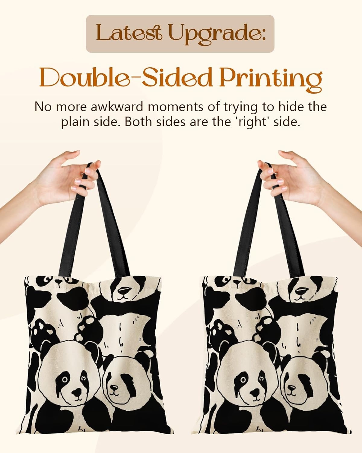 image:imageMiss Adola Aesthetic Tote Bag for Girls with Magnetic Buckle and Zipper Inner Pocket for Women Lady Canvas Cotton Tote BagFull Panda