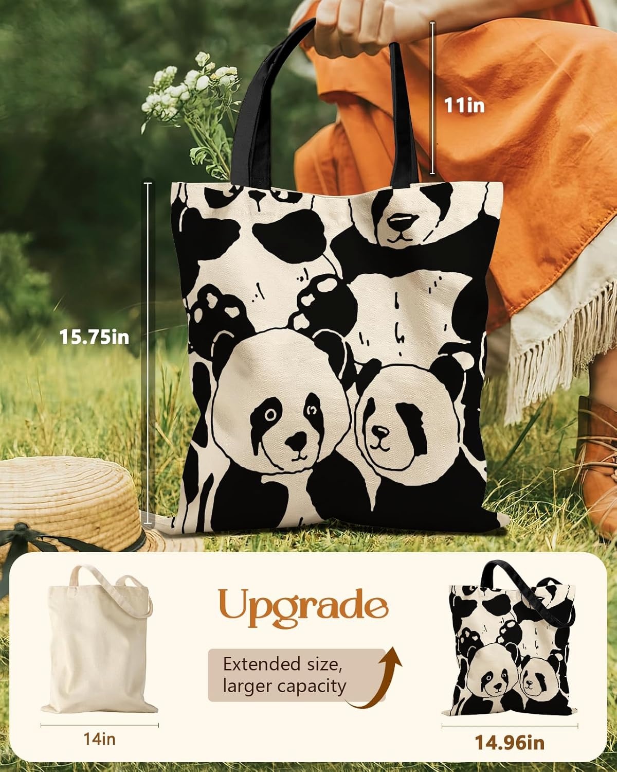 image:imageMiss Adola Aesthetic Tote Bag for Girls with Magnetic Buckle and Zipper Inner Pocket for Women Lady Canvas Cotton Tote BagFull Panda