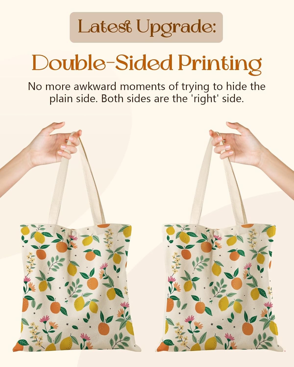 image:imageMiss Adola Aesthetic Tote Bag for Girls with Magnetic Buckle and Zipper Inner Pocket for Women Lady Canvas Cotton Tote BagLemon Orange